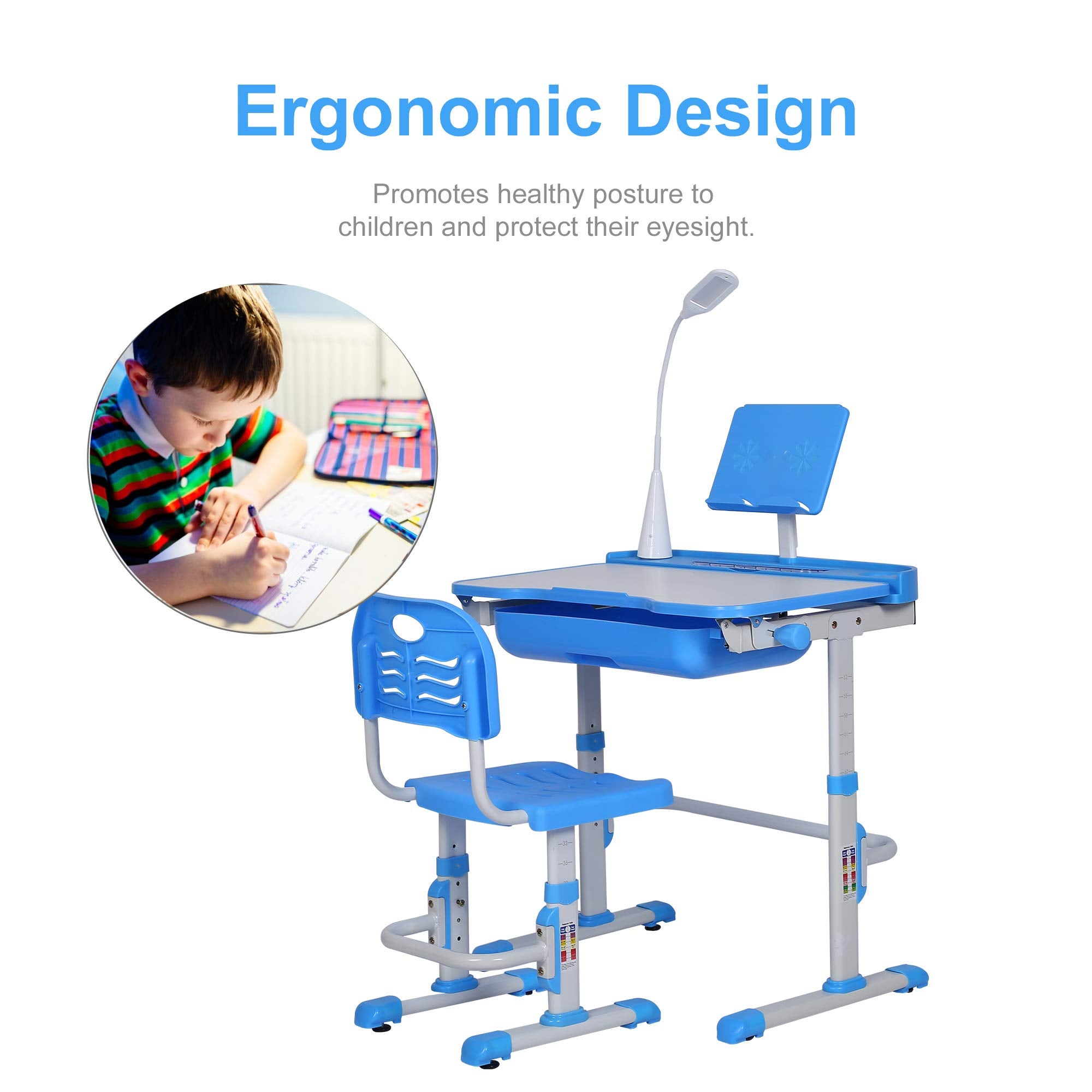 Kids Desk and Chair Set with Adjustable Height and Tilting Desktop