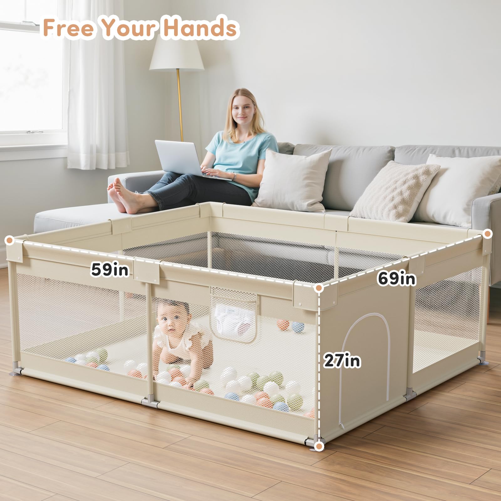 Large Baby Playpen 69×59 Inches
