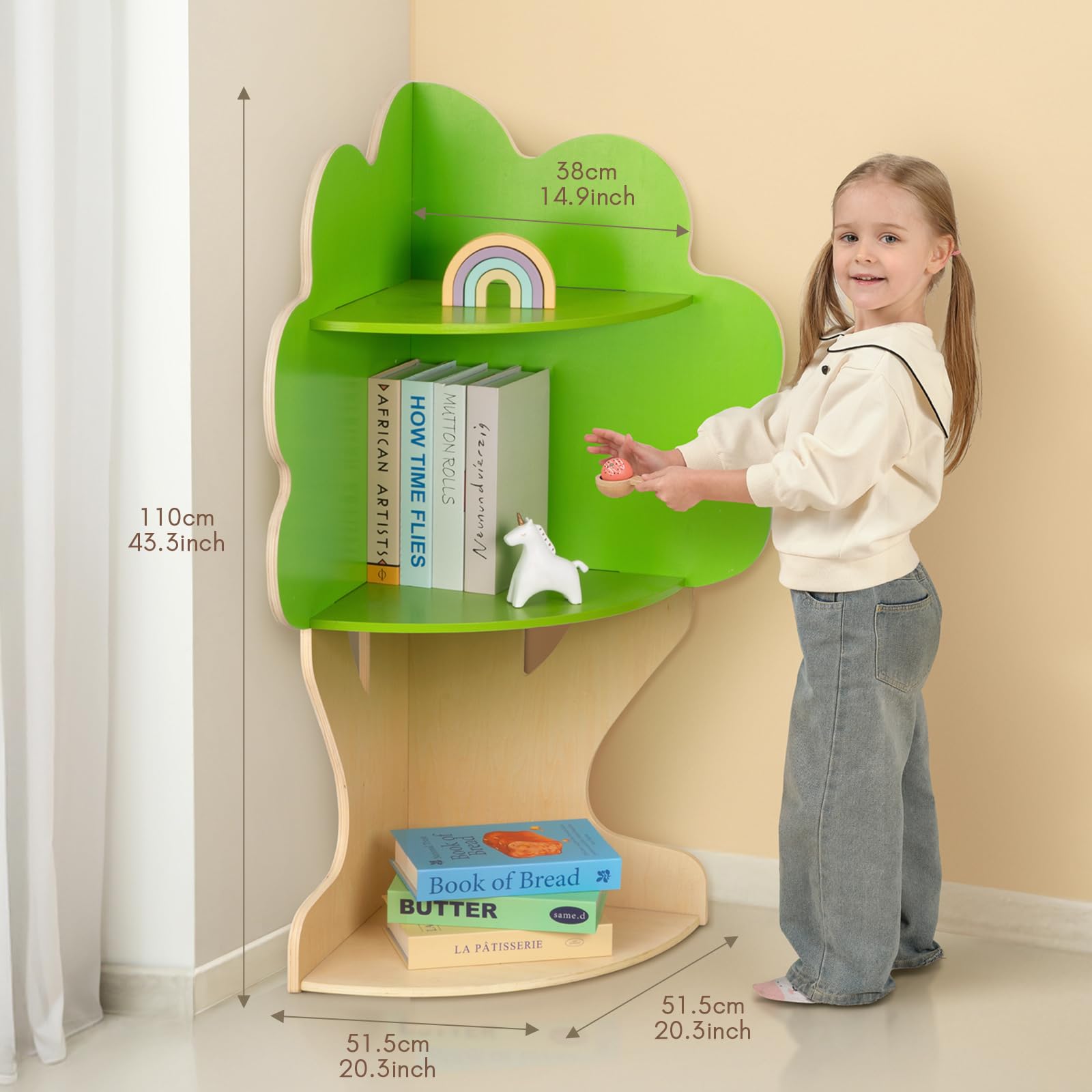Tree Bookshelf Corner Storage for Kids Reading Nook