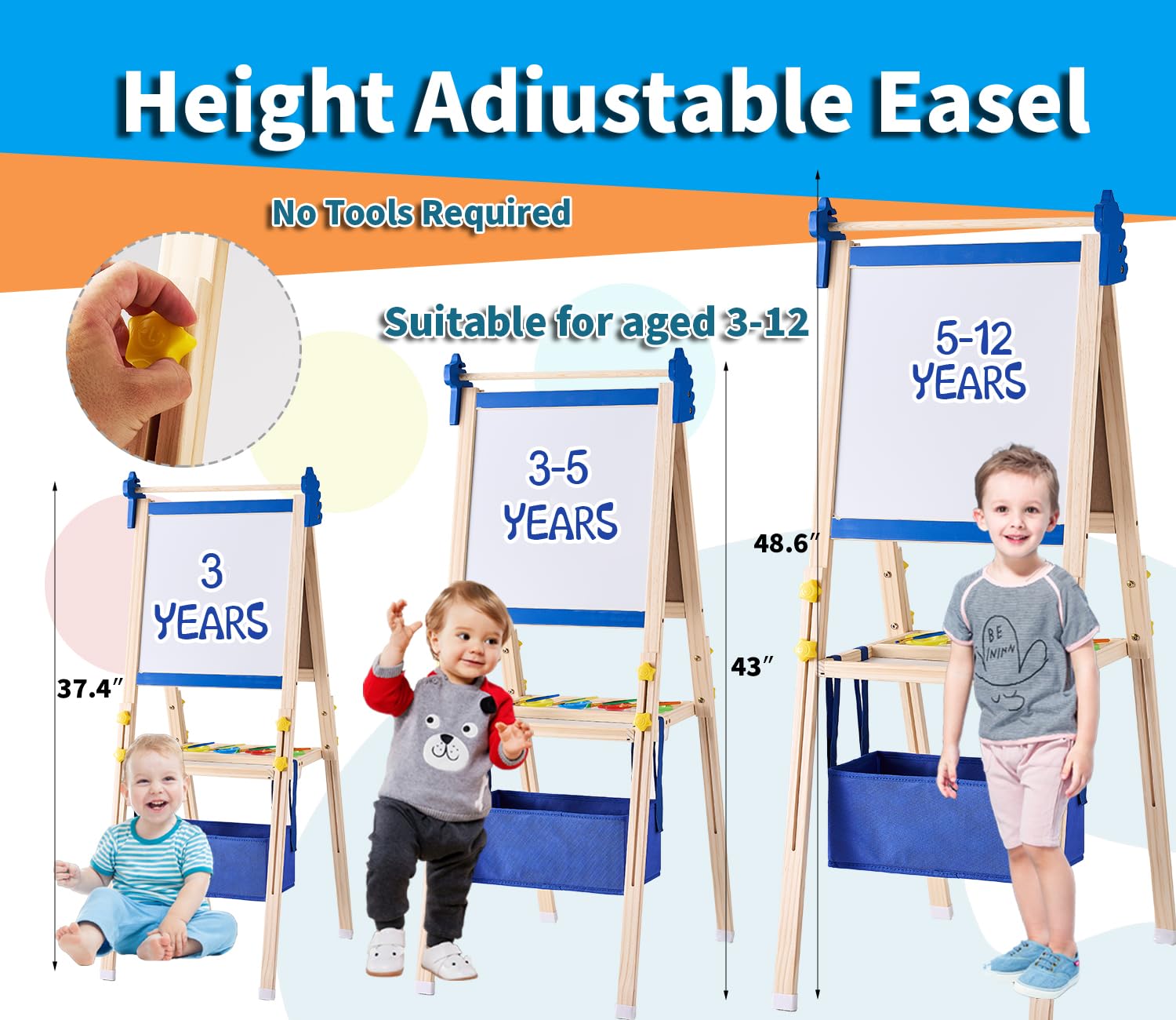 Art Easel for Kids - Adjustable Wooden Double-Sided Magnetic Whiteboard and Chalk Board with Paper Roll, Including 100+ Drawing Accessories - Foldable Painting Birthday Gifts for Boys Girls Ages 3-12