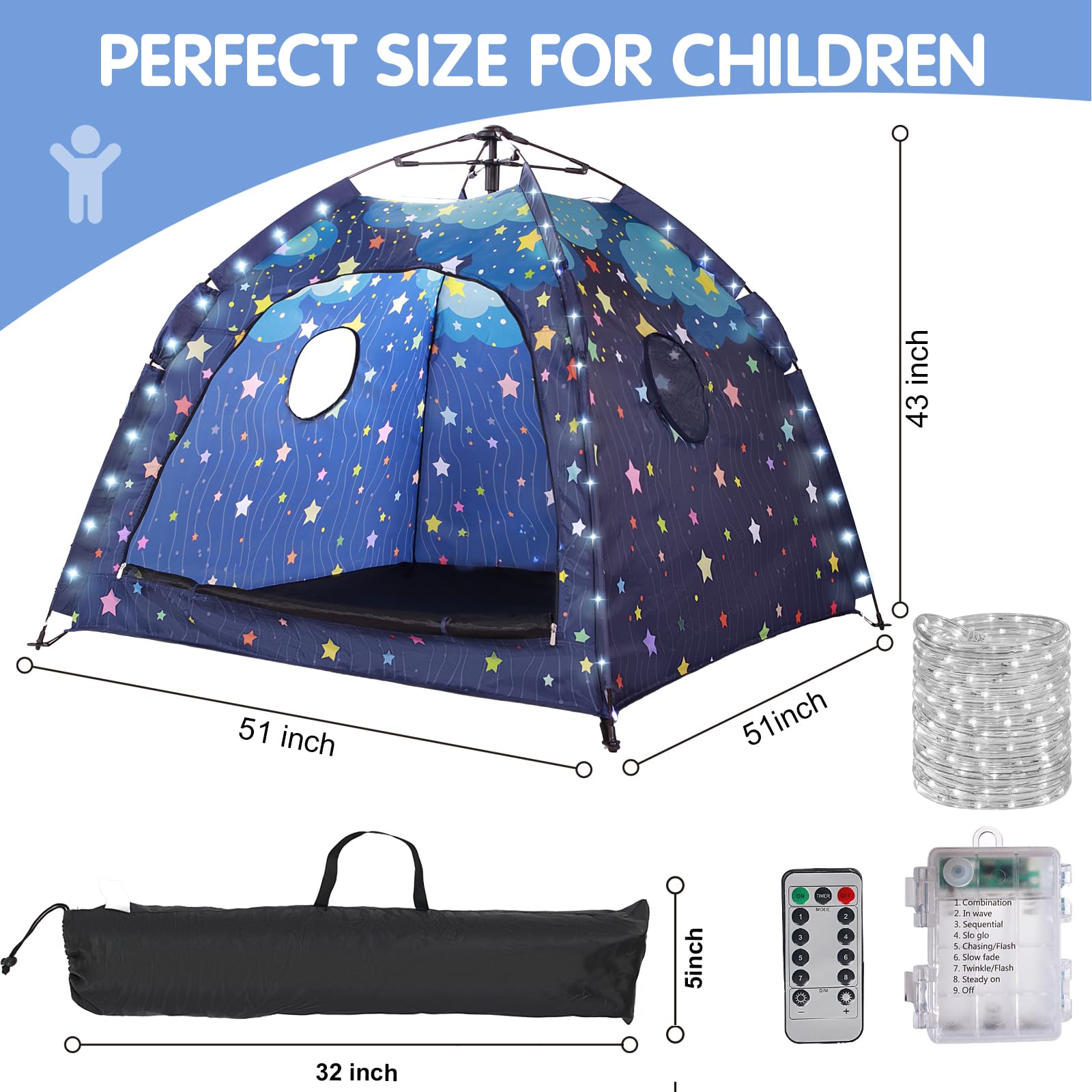 Kids Play Tent with String Lights for Indoor Outdoor Use