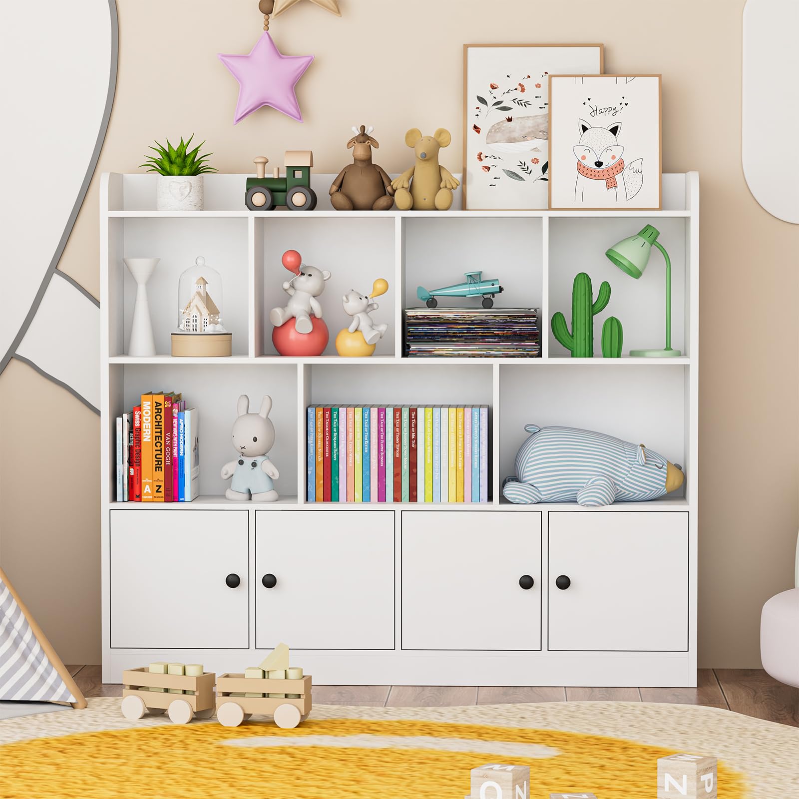 4-Tier Kids Bookshelf Storage Organizer with 11 Cubbies