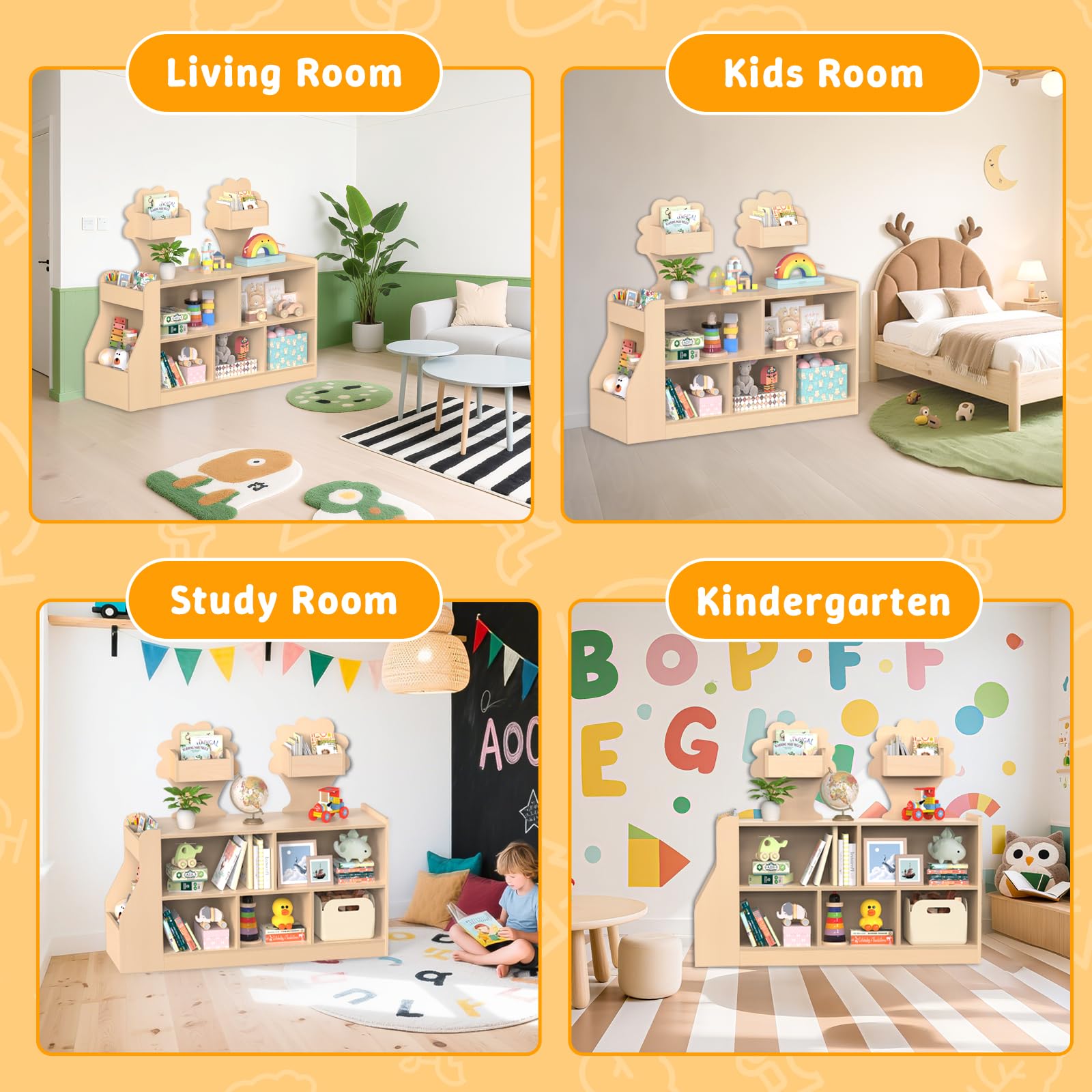 Montessori Toy Storage Shelf with 10 Compartments