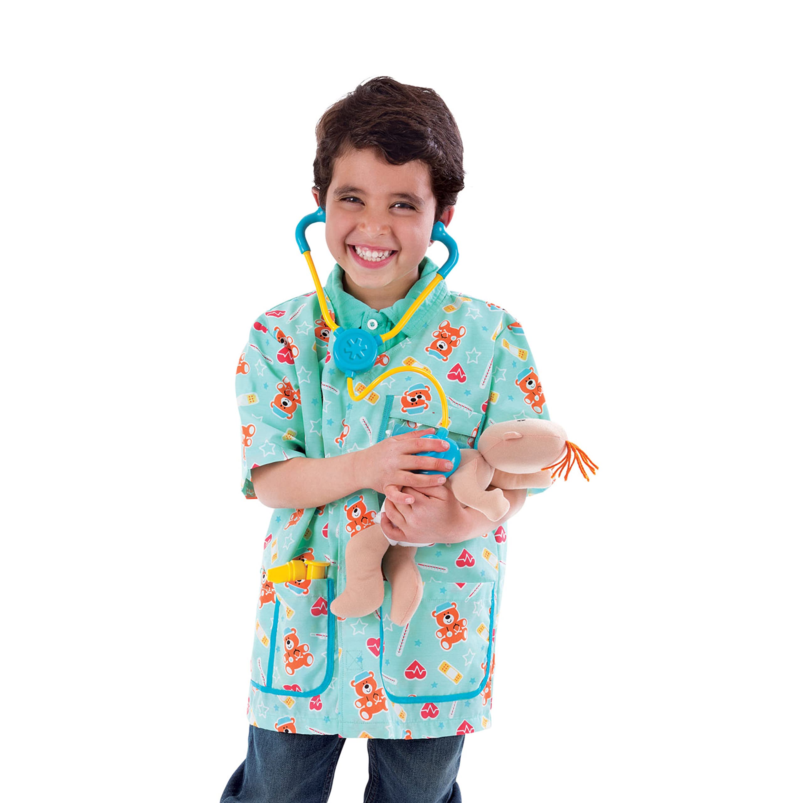 Doug Pediatric Nurse Costume Role Play Set (8 pcs) - Includes Baby Doll, Stethoscope