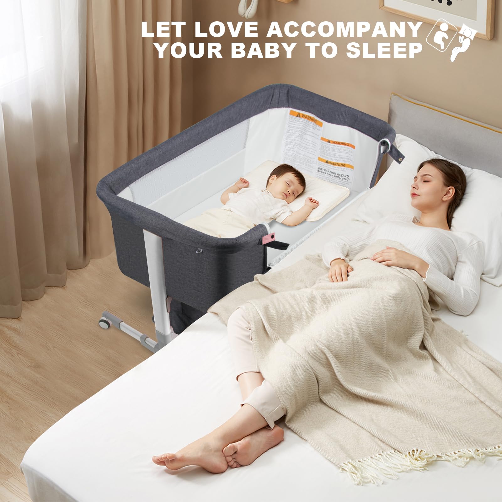 4-in-1 Convertible Bedside Bassinet with Mosquito Net