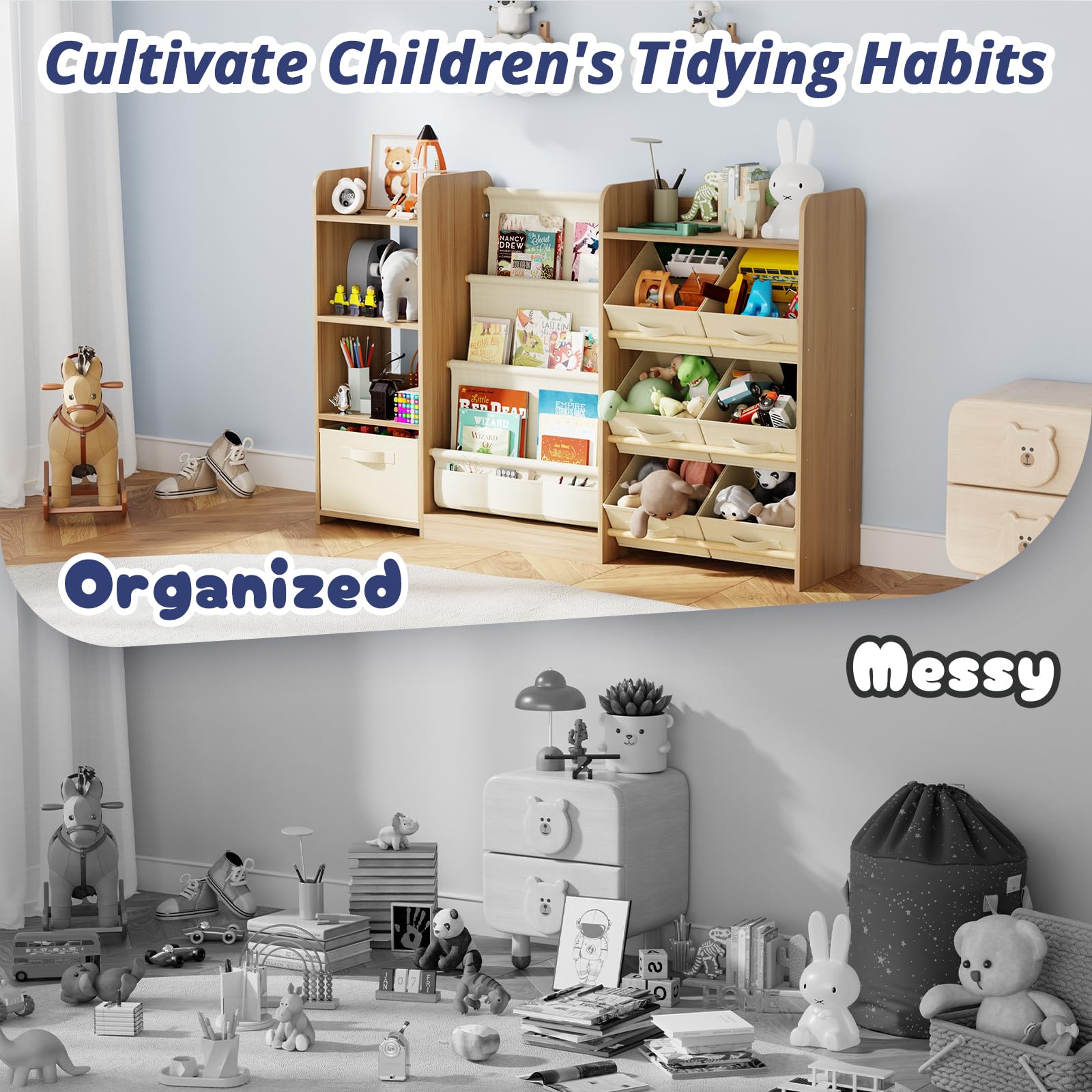 Kids Toy Storage Organizer with Bookshelf and 7 Bins