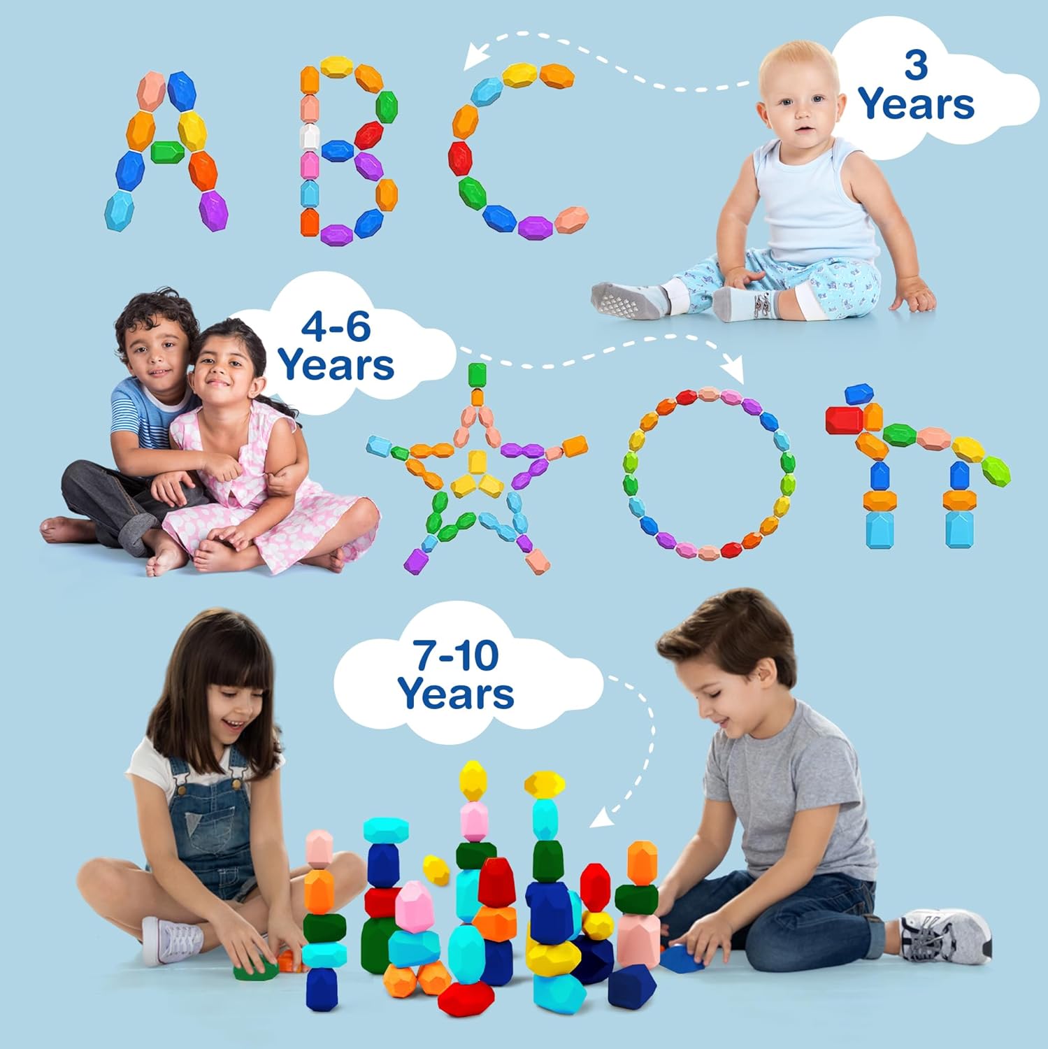 Giggle & Play | Wooden Stacking Stone Set For Motor Skills & Creativity