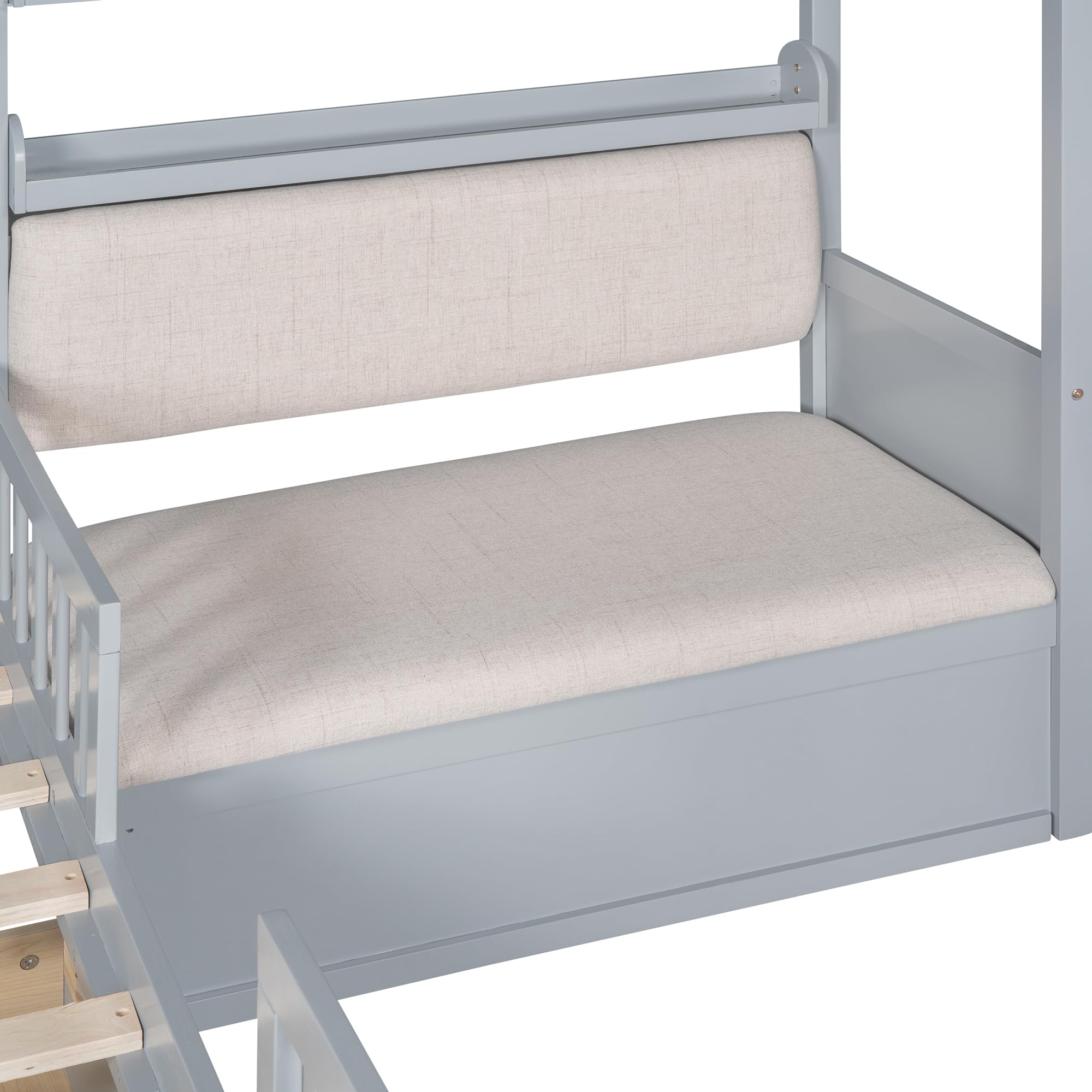 Twin House Bed Frame with Upholstered Sofa and Storage