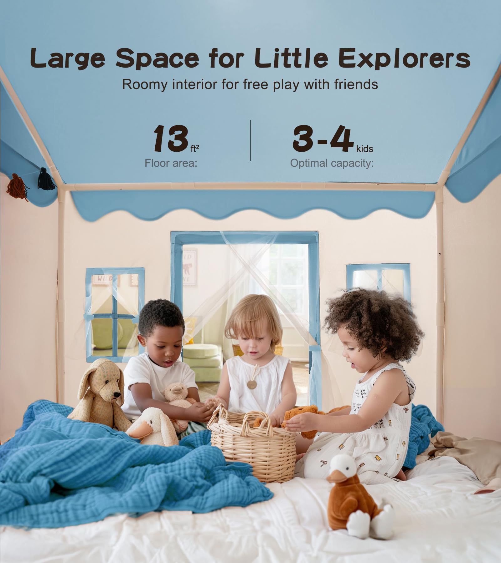 Large Kids Play Tent with Mat and Star Lights