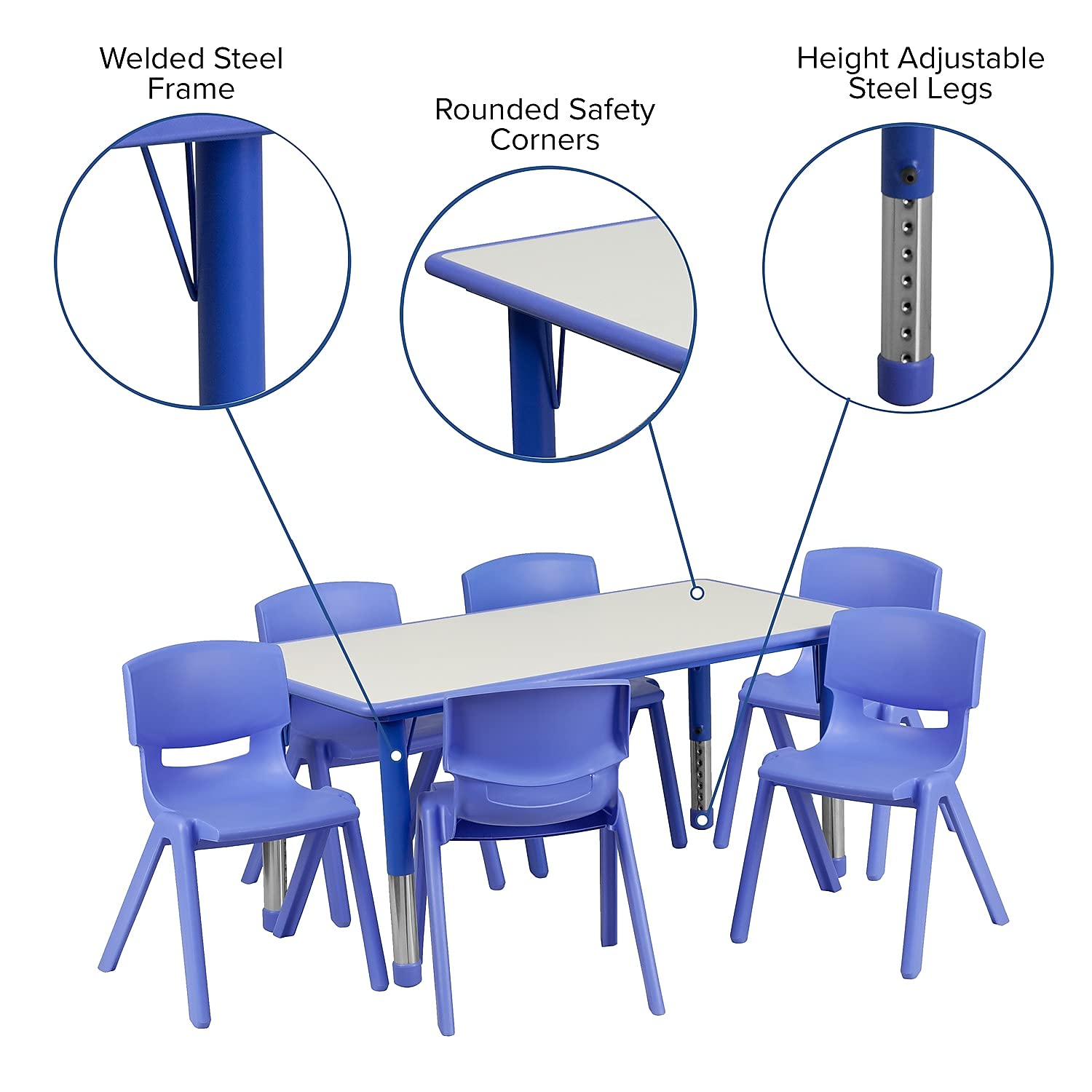 Adjustable Classroom Activity Table Set with 6 Stackable Chairs