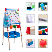 ERYOK Kid's Art Easel with Adjustable Double-sided Magnetic Board, Paper Roll, Storage and Accessories, Standing Art Easel for Kids (31-55.5 inches)