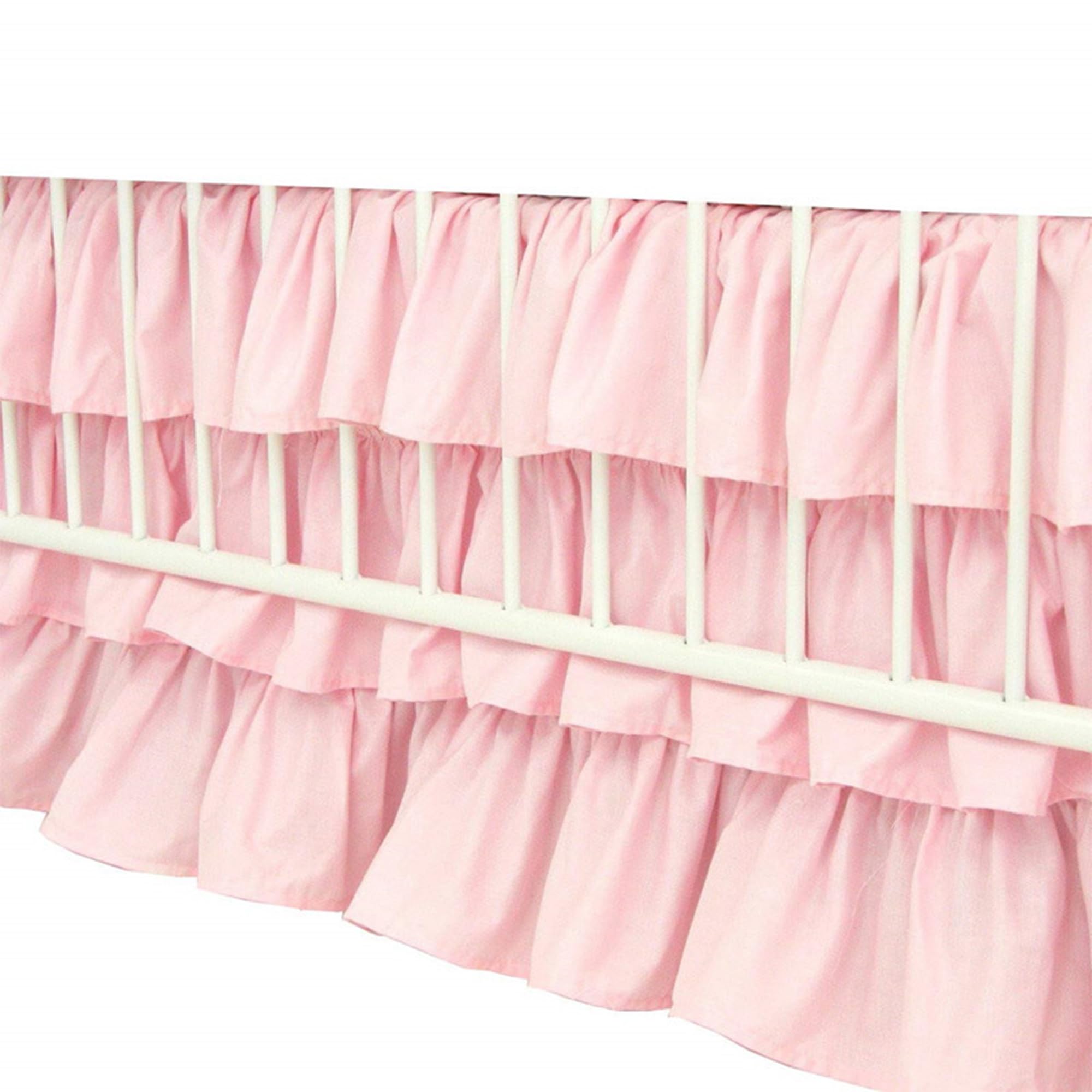 Ruffled Crib Bed Skirt: 3 Tiered Ruffled Crib Skirt Baby Girl Nursery Toddler Bedding Dust Ruffle, 17.7" Deep Drop- Fits Standard Cribs,28"x 52" (Pink)