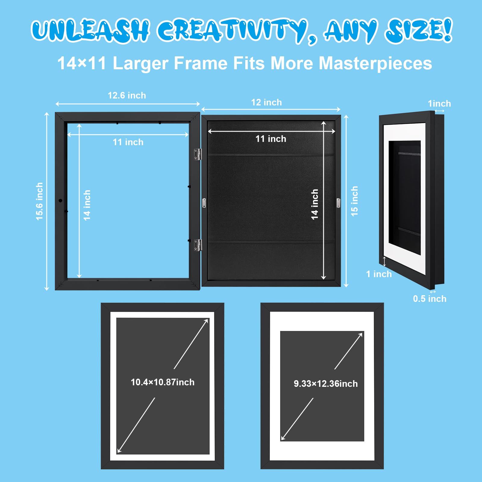 Kids Art Display Frame 11x14 Front Opening with Changeable Mats