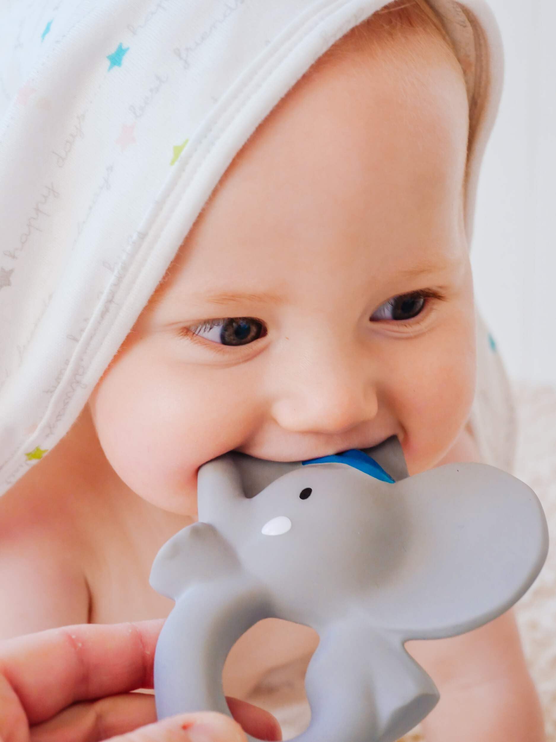 Alvin The Elephant Hooded Towel Gift Set with Rubber Teether