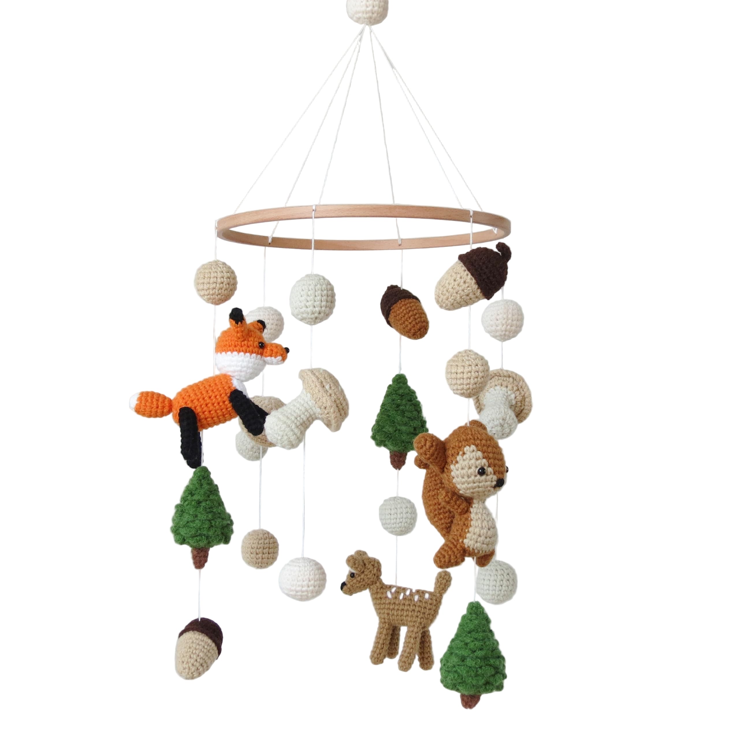 Woodland Mobile for Crib Forest Baby Crib Mobile for Boys Girls Crocheted Animals