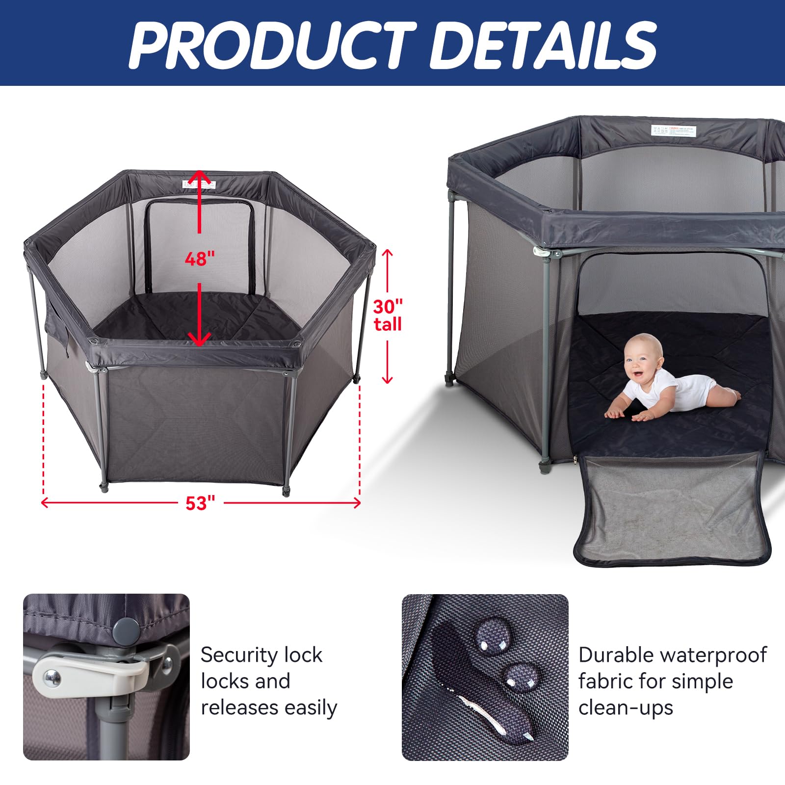 Baby Playpen with Breathable Mesh - Portable Foldable Play Yard