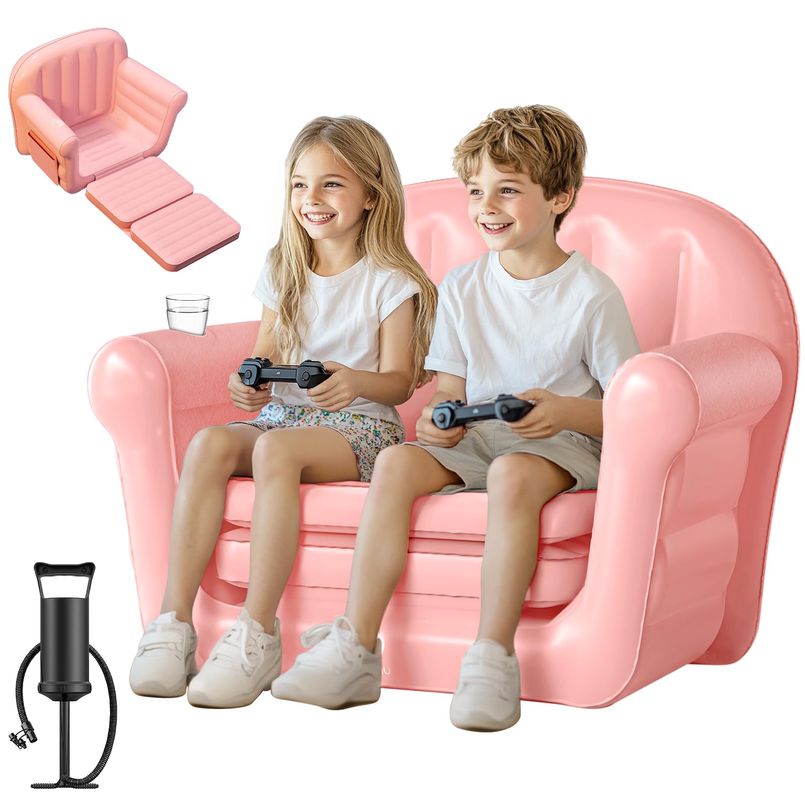 Inflatable Couch, Extra Wide 2-in-1 Toddler Couch Fold Out