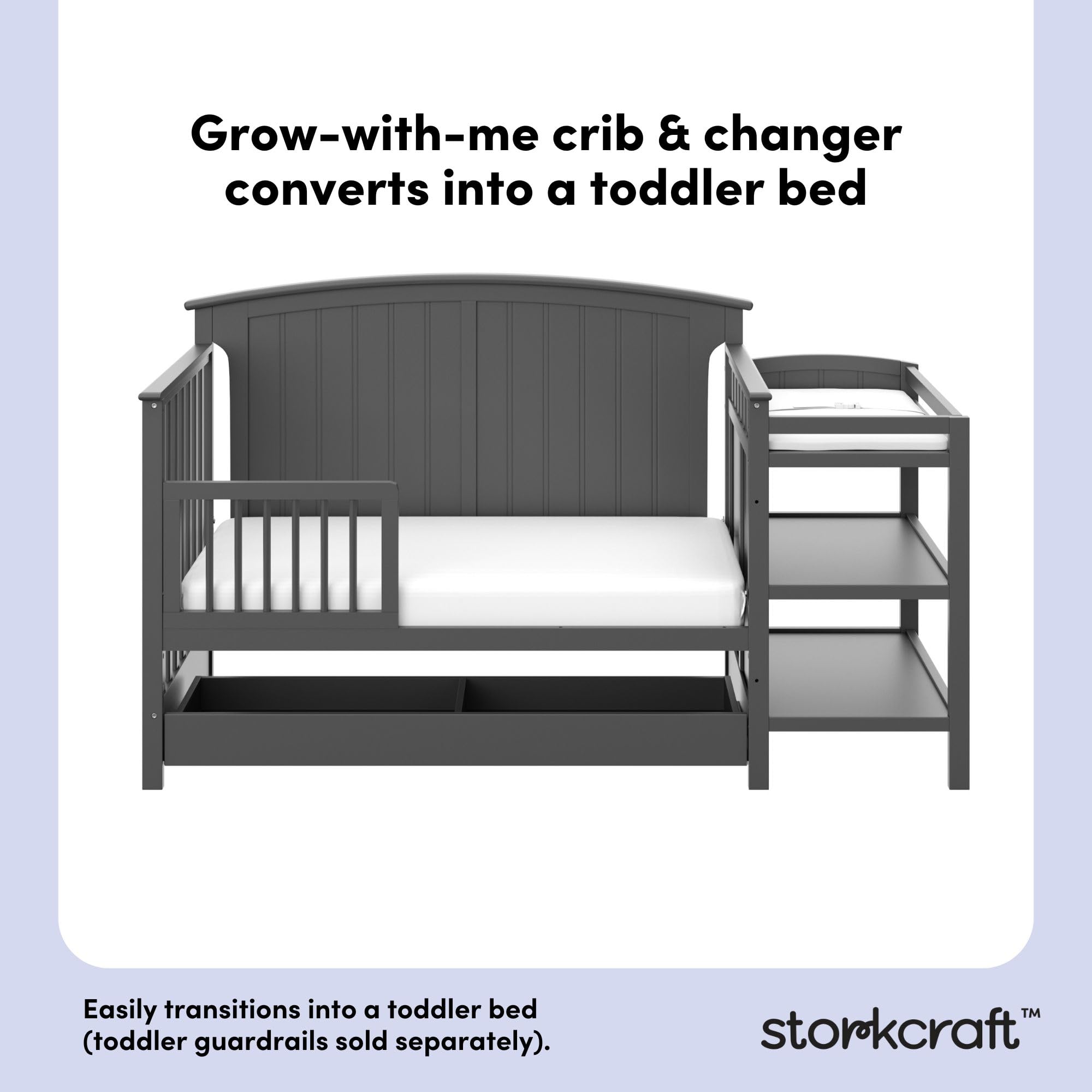 5-in-1 Convertible Crib with Changing Table and Drawer