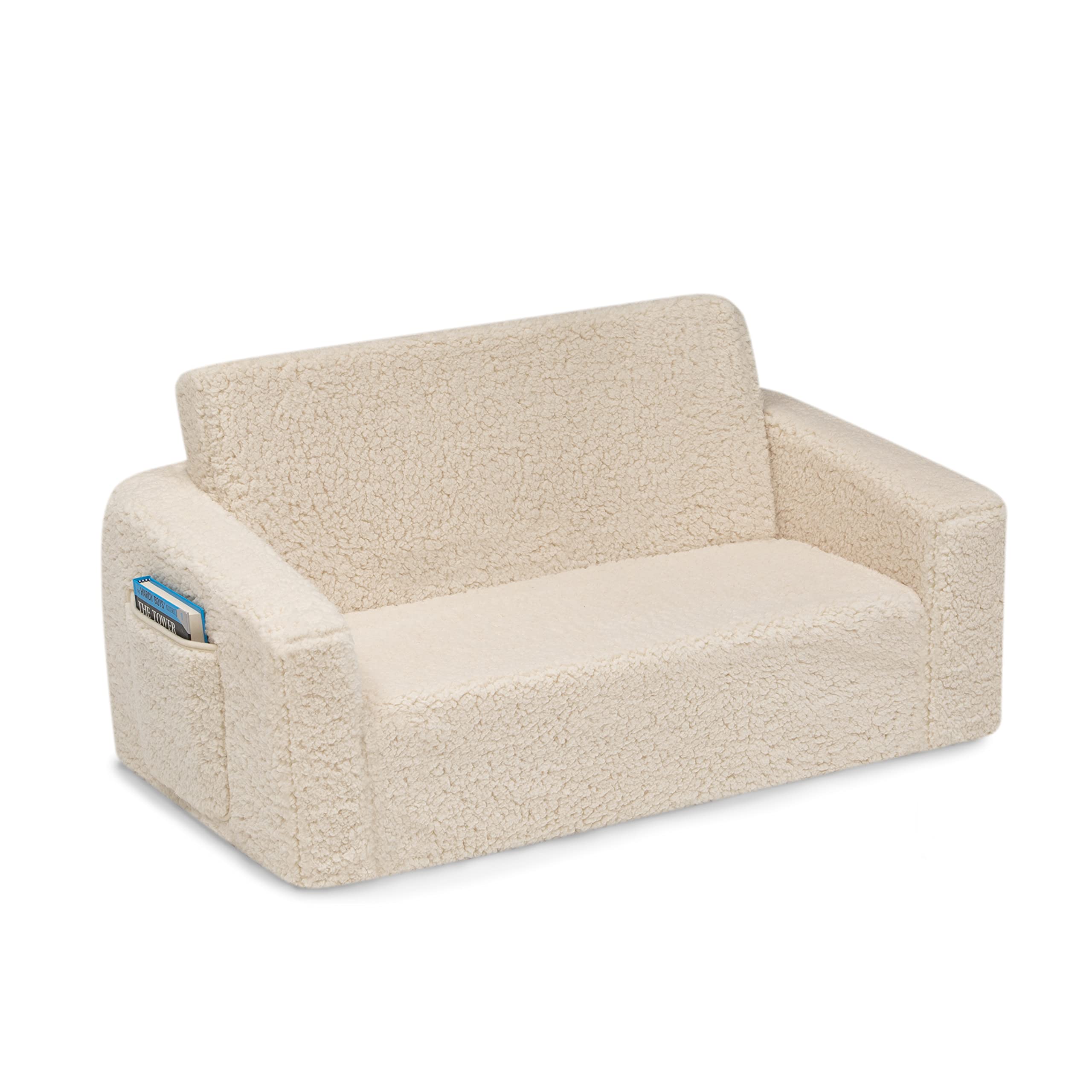Cozee Flip-Out Sherpa 2-in-1 Convertible Sofa to Lounger for Kids, Cream
