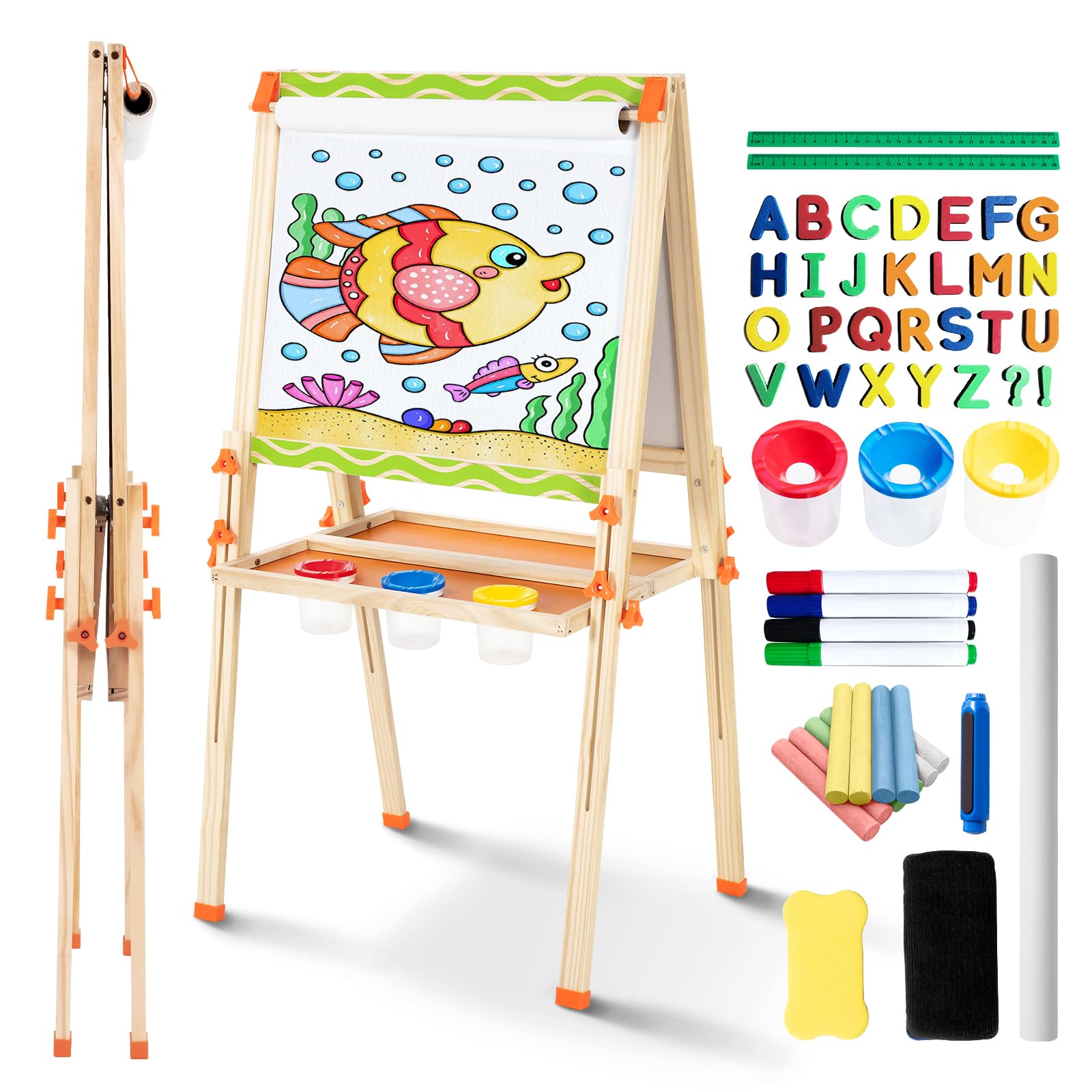 Double-Sided Adjustable Kids Art Easel with Whiteboard and Chalkboard