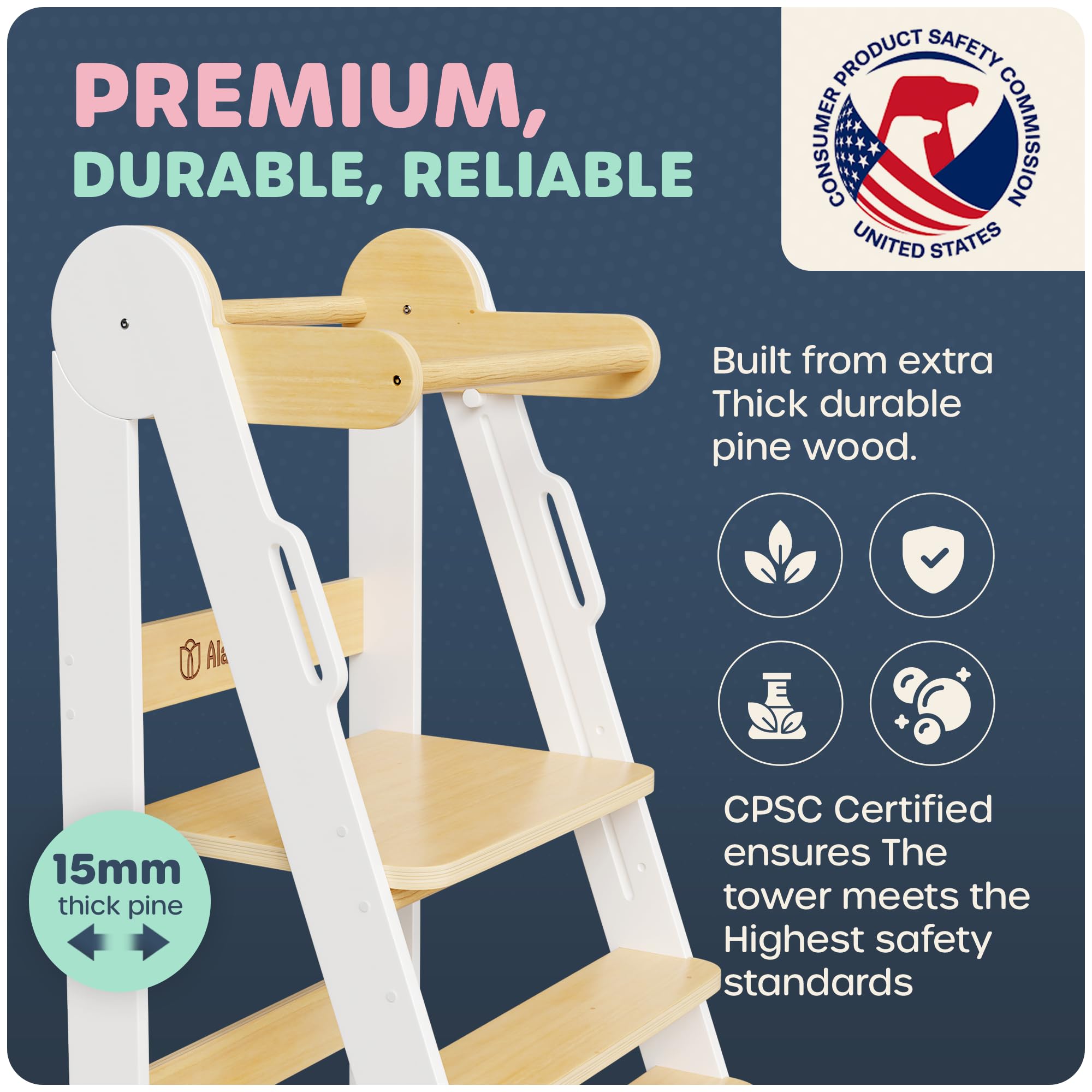 Adjustable Toddler Kitchen Step Stool with Safety Rails
