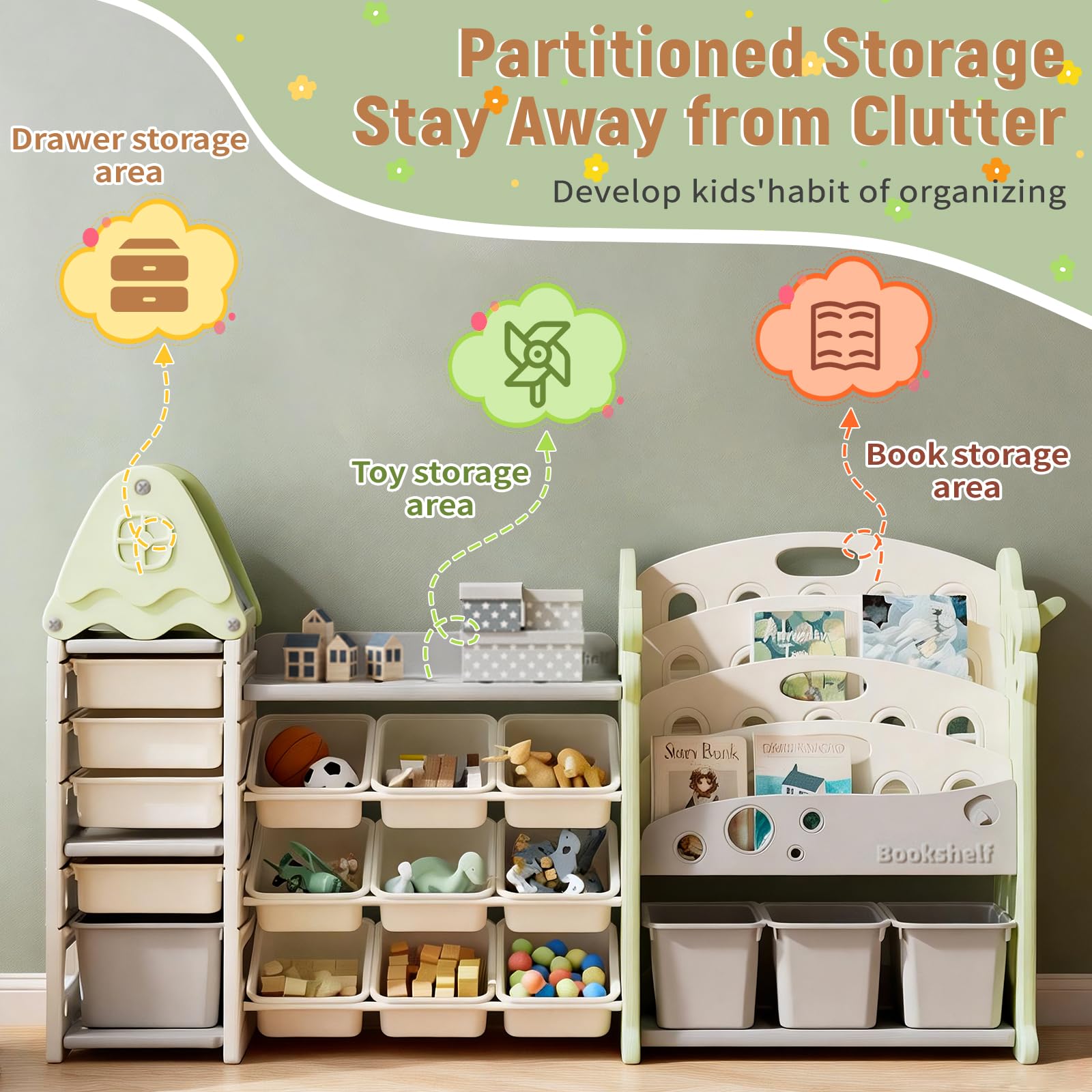 Castle-Shaped Toy Storage Organizer with 17 Bins