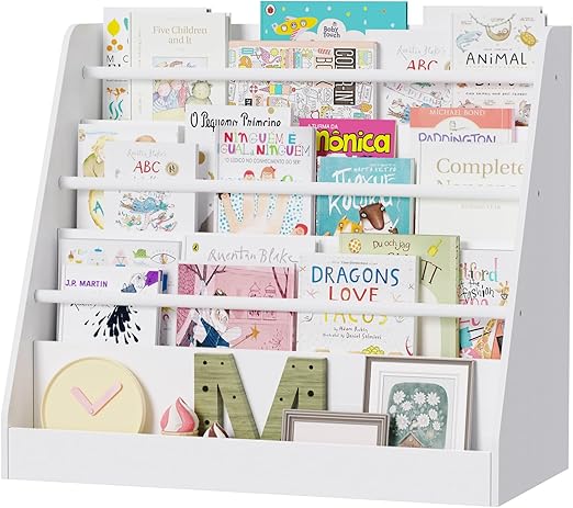 Kids Bookshelf,Kids Wooden 4 Tier Book Display Shelf,Montessori Bookcase Kid Room
