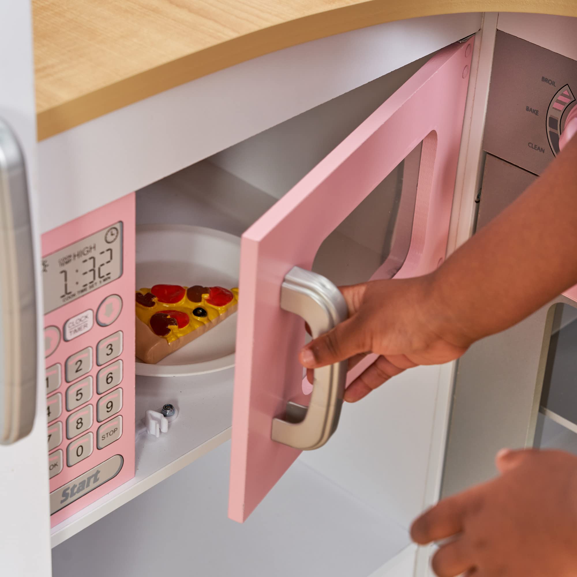 Corner Wooden Play Kitchen with Washer and Accessories