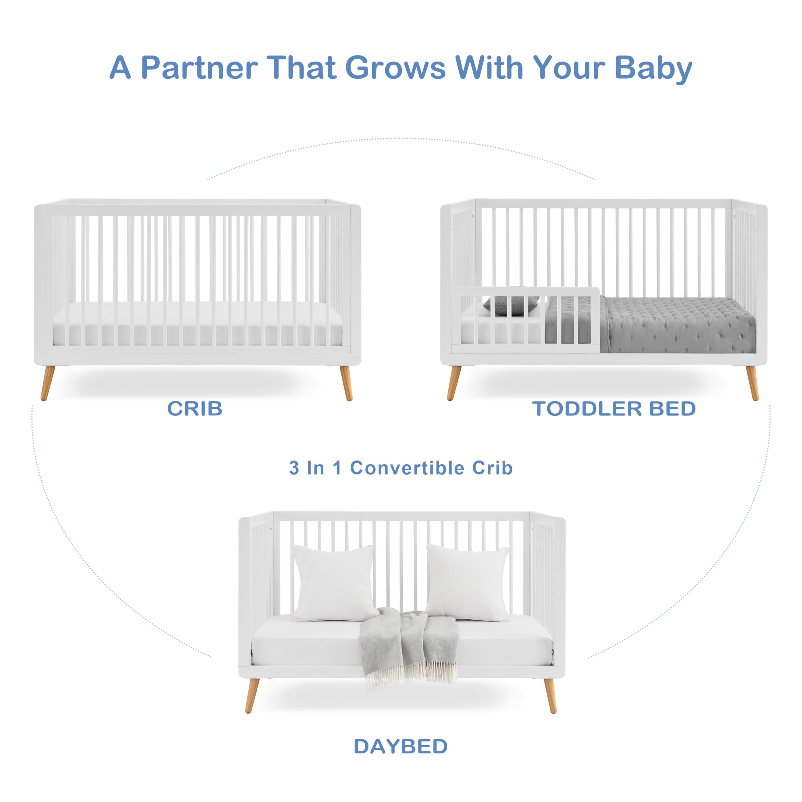 3-in-1 Convertible Crib - White Solid Wood