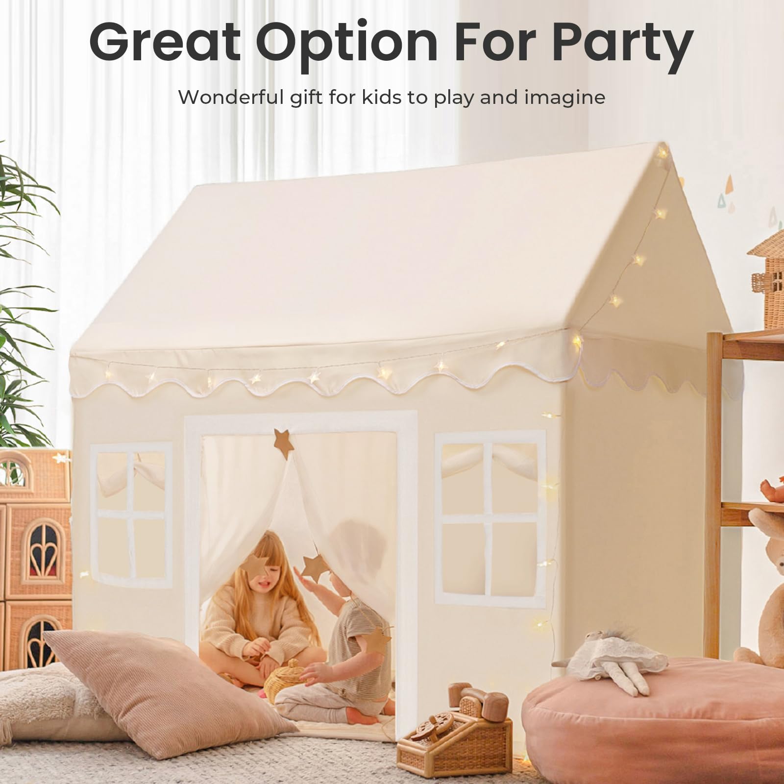 Kids Play Tent with Padded Mat and LED Lights