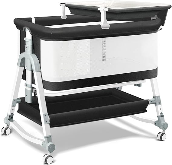 4 in 1 Bedside Bassinet for Baby, Portable Bassinets with Wheels