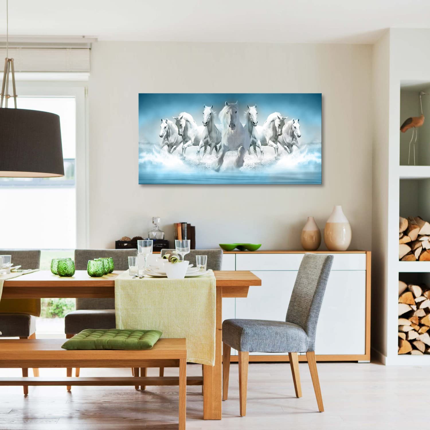 Horse Print Painting on Canvas Modern Blue Wall Art Animal Picture