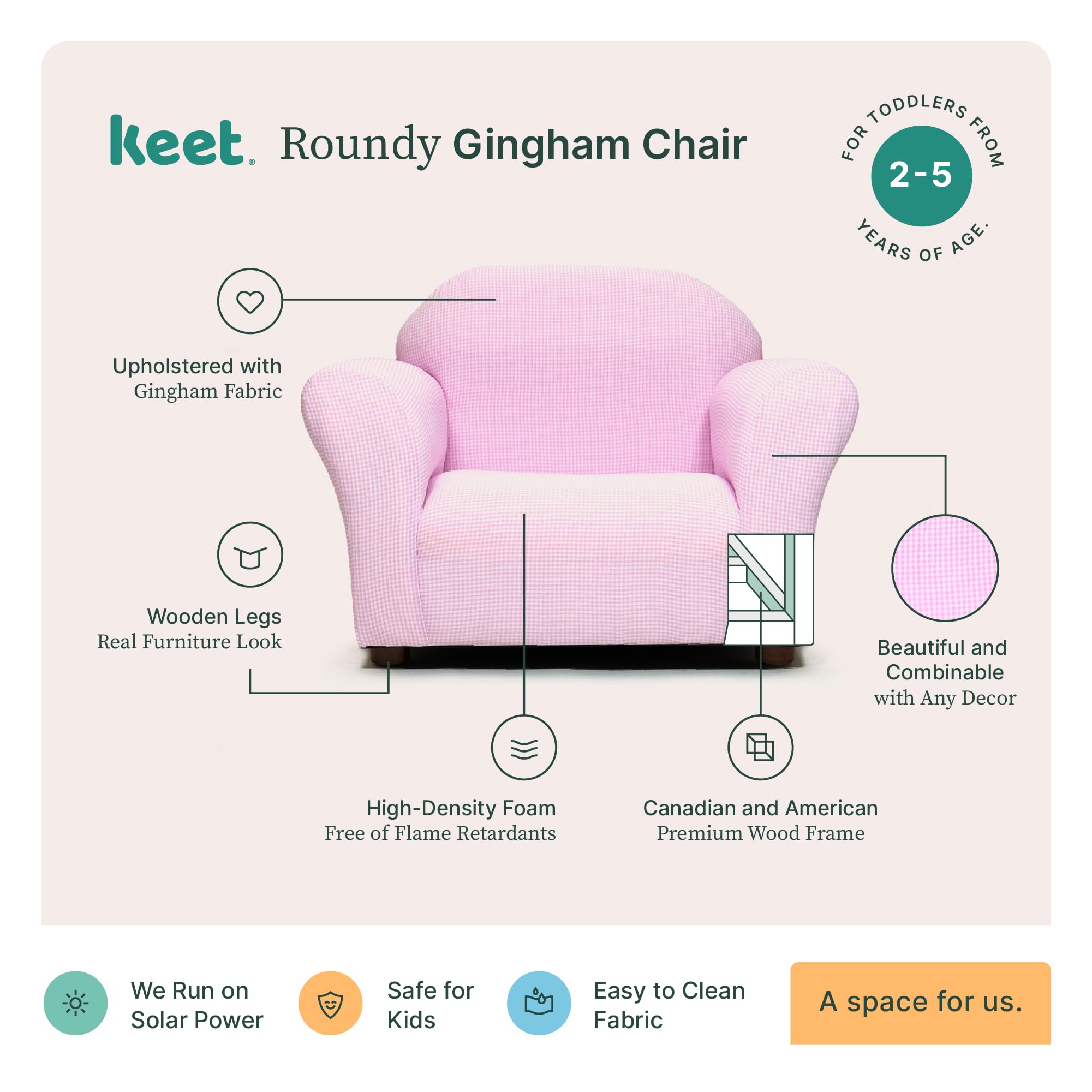 Toddler Armchair with Gingham Upholstery