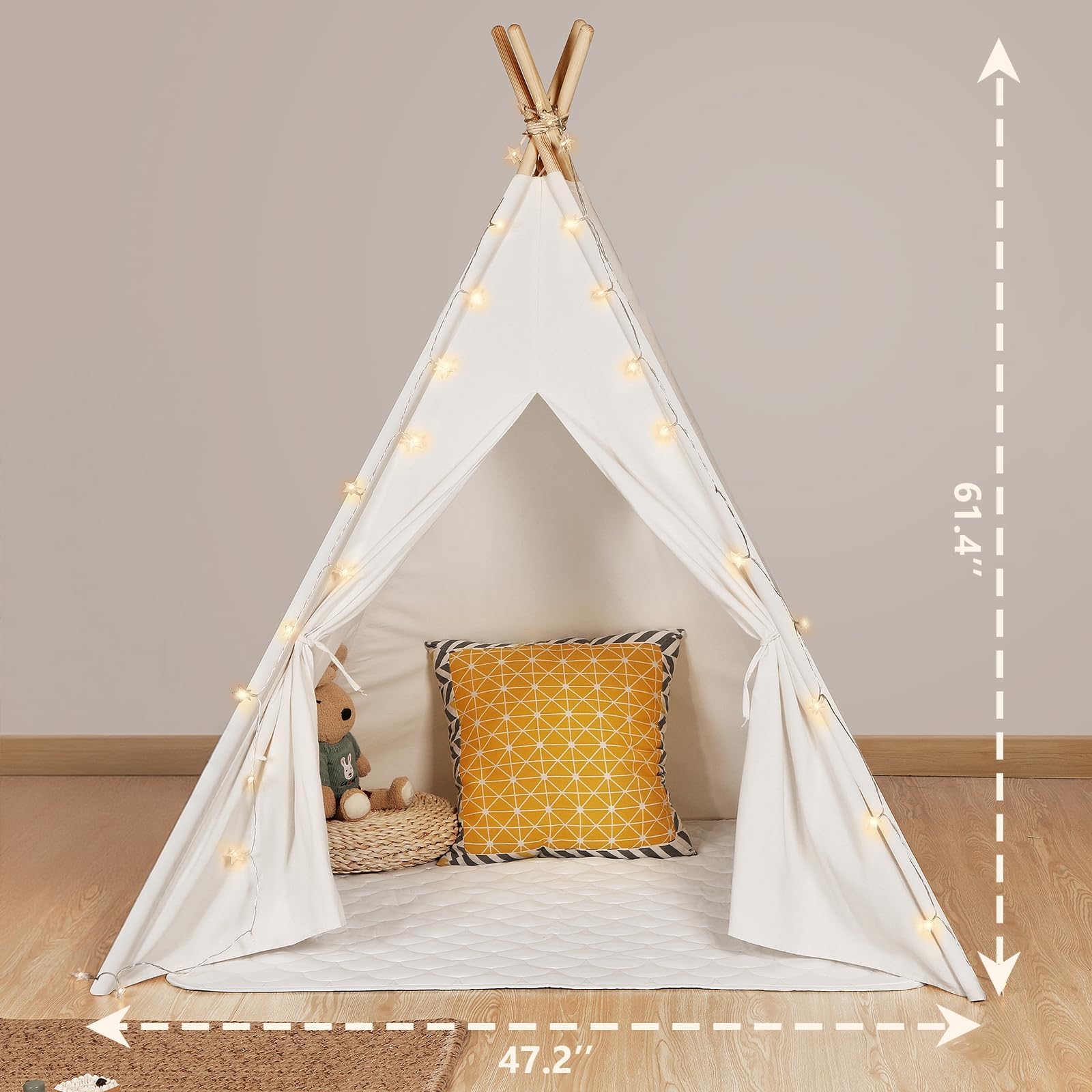 Cotton Canvas Kids Teepee Tent with Lights and Carry Bag