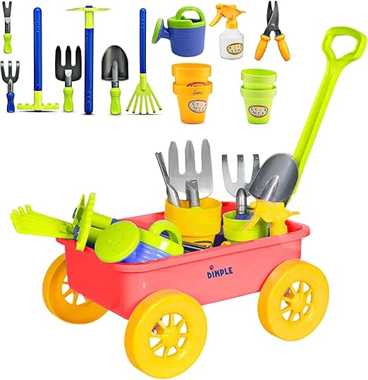Garden Wagon & Tools Toy Set Premium 15 Pcs Kids Gardening Tools & Wagon Toy Set