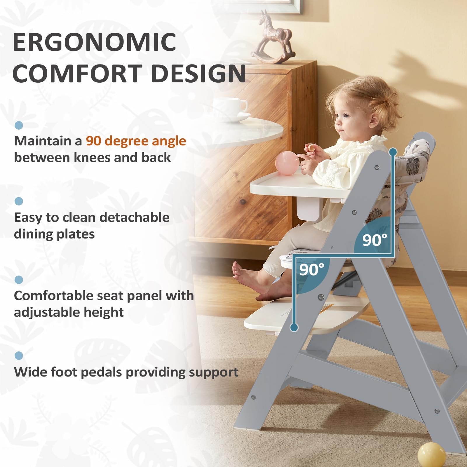 Adjustable Wooden High Chair with Tray