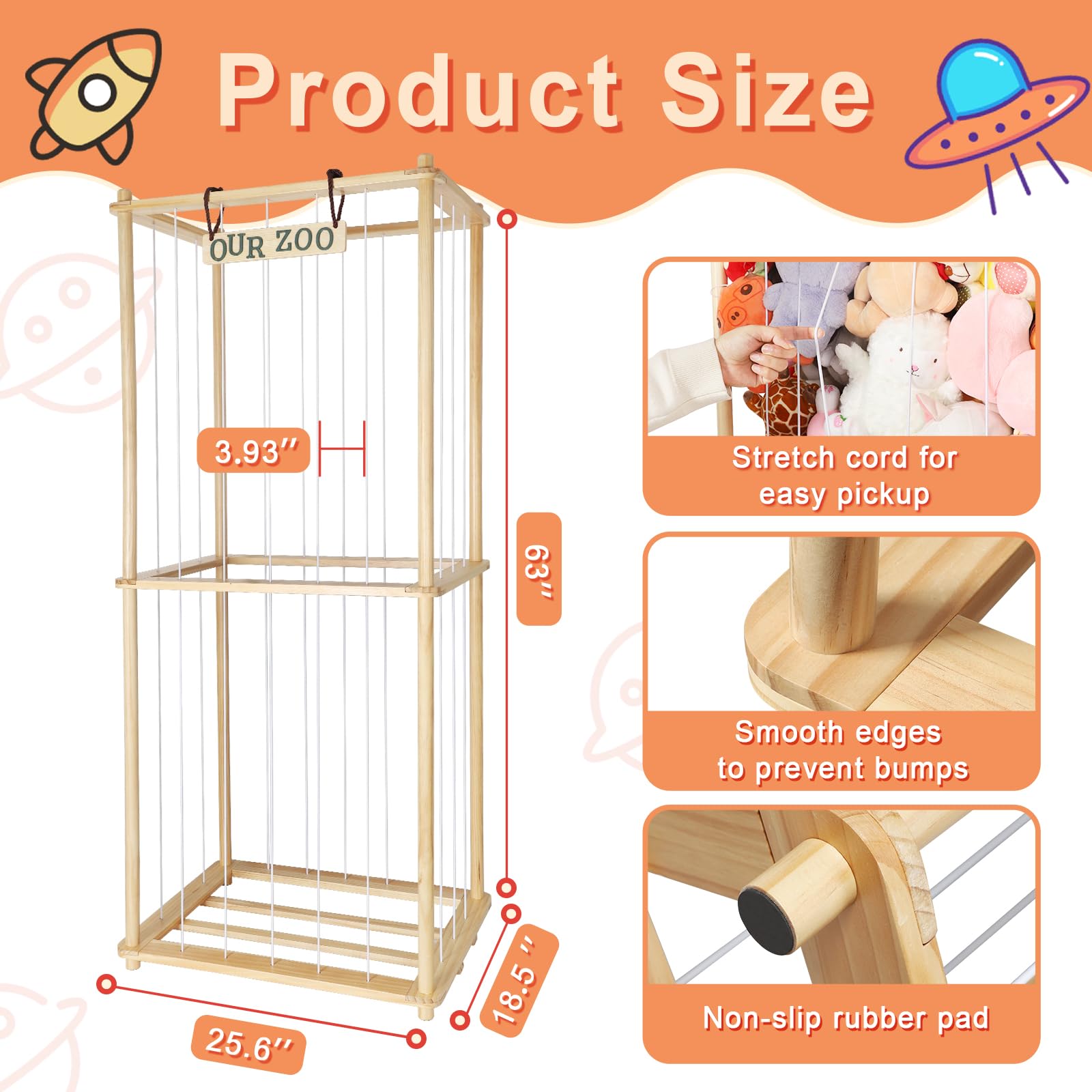 Large Stuffed Animal Storage Organizer with Elastic Cord