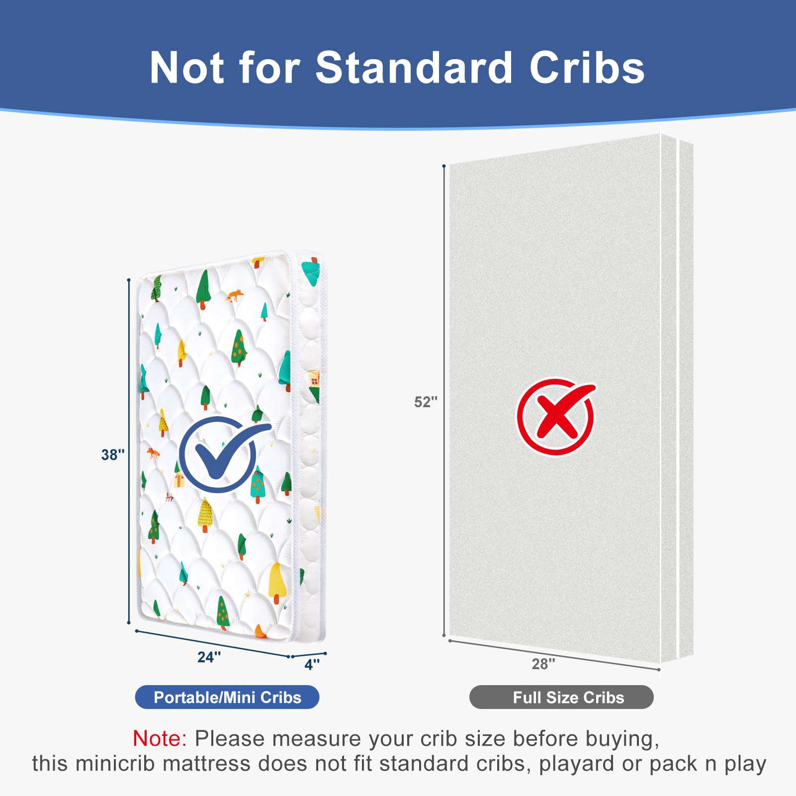 Mini Crib Mattress Premium Foam 38x24x4 Hypoallergenic