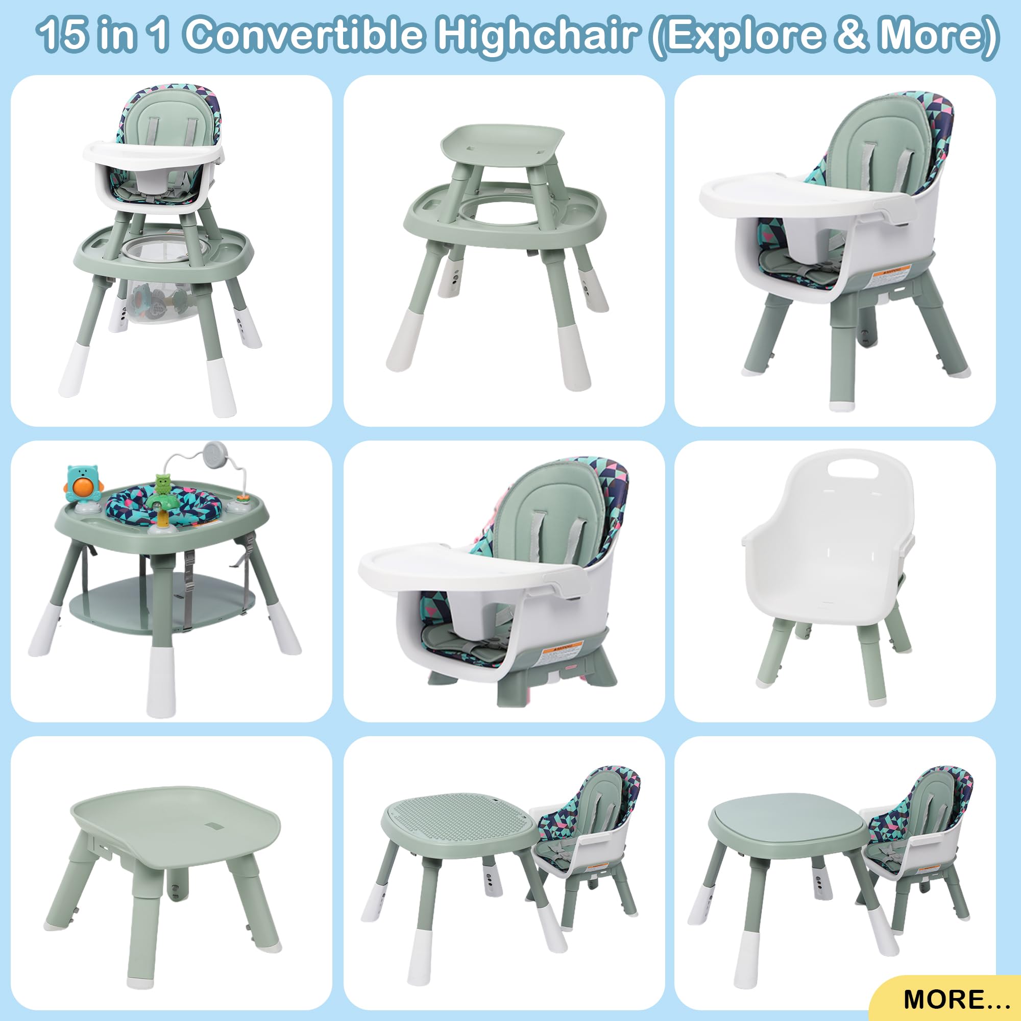 Convertible High Chair with Activity Center and Building Block Table