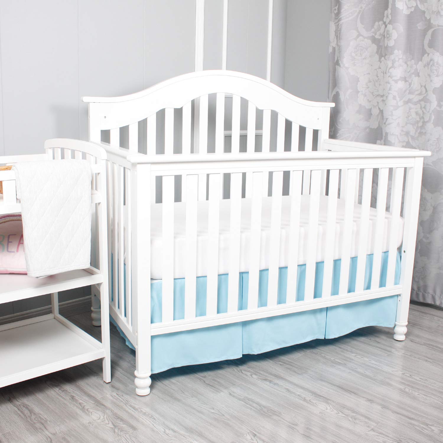 Blue Pleated Crib Skirt with Split Corners