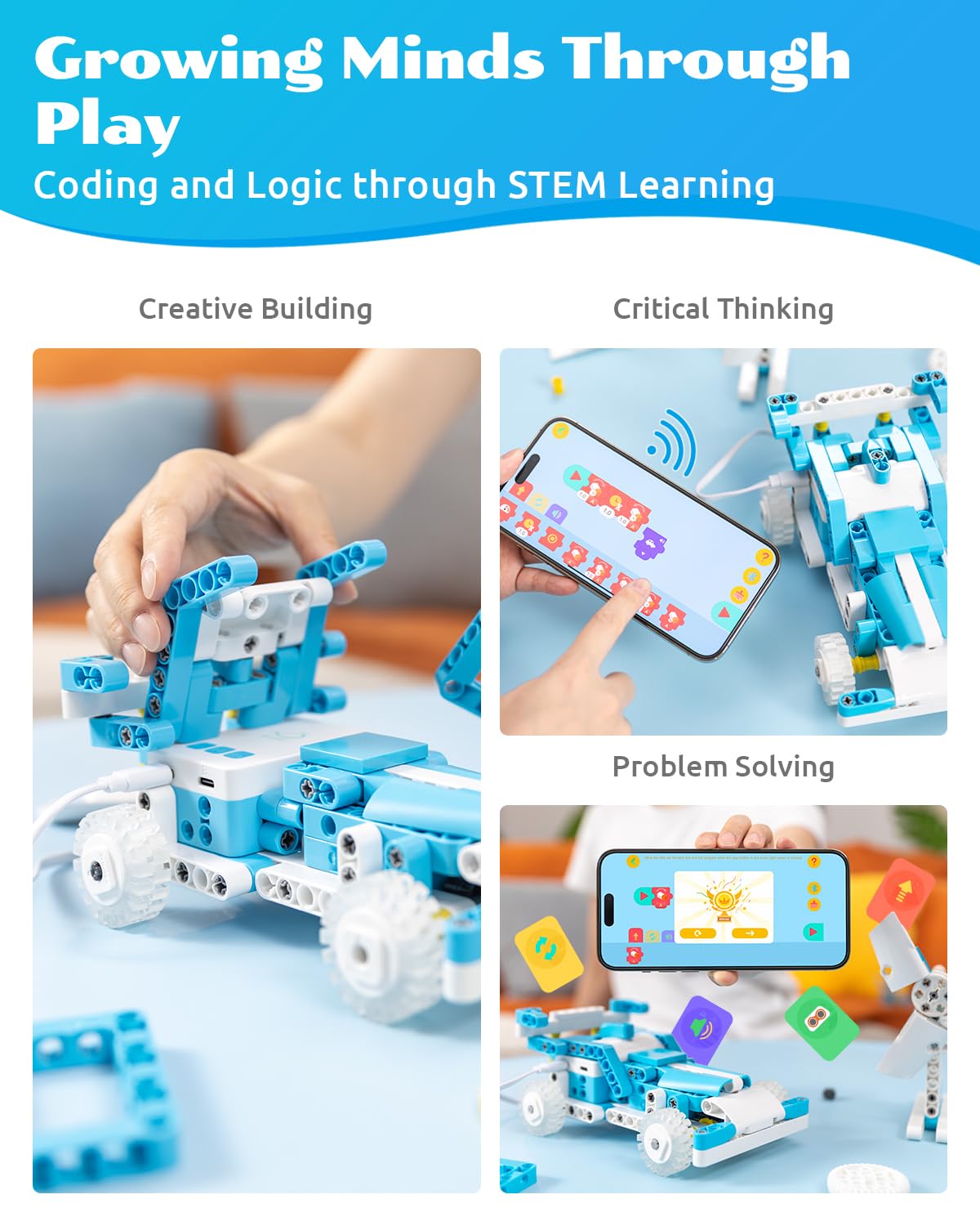 D1 21-in-1 STEM Coding Robot Kit for Kids (Ages 4-10), 280+ Pieces Educational