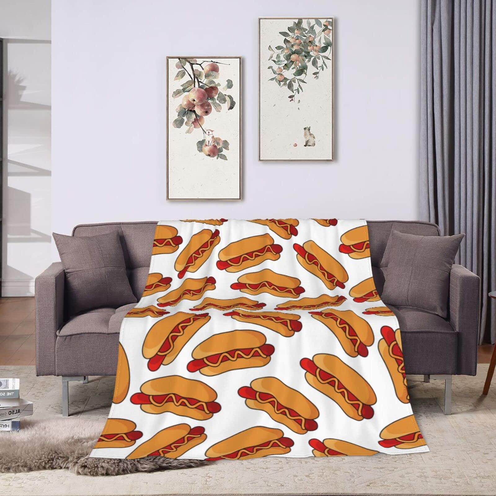 Hot Dog Throw Blanket Soft Flannel Plush 80x60