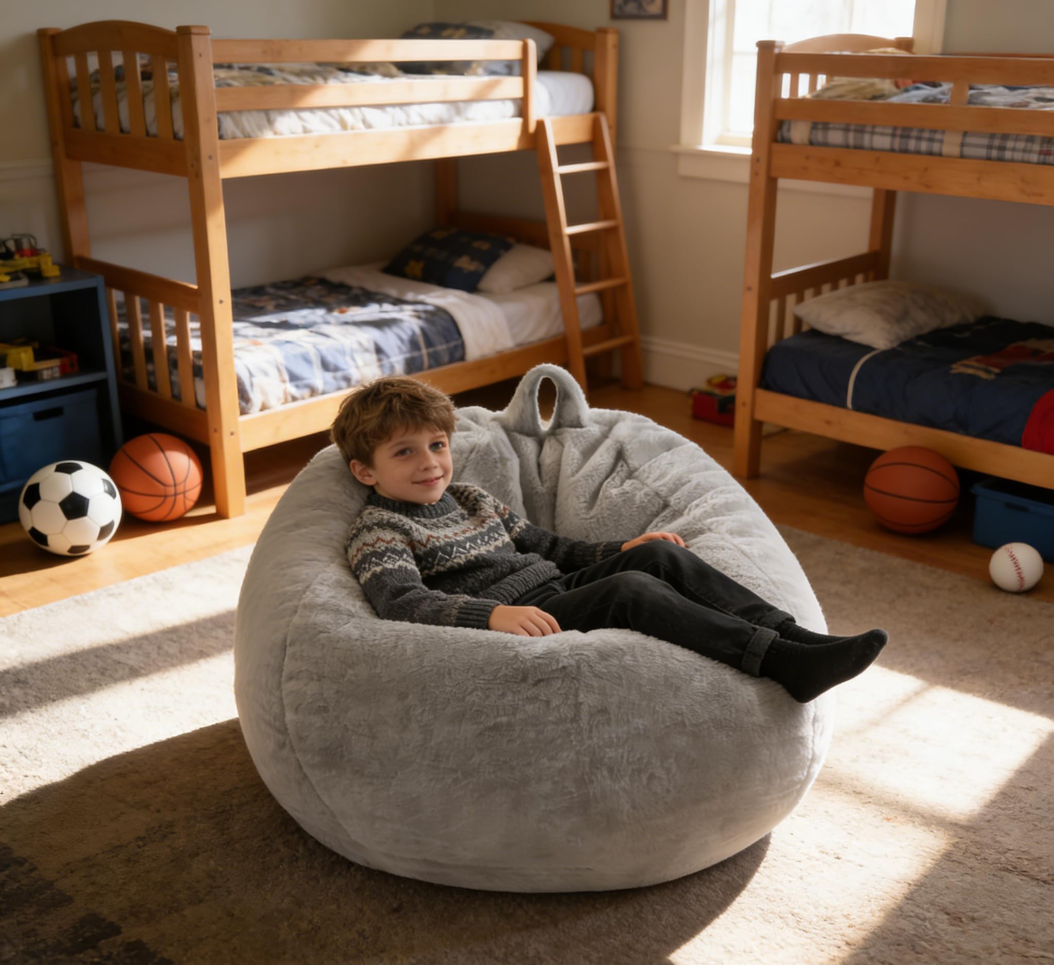 Memory Foam Bean Bag Chair - Faux Fur Washable Cover