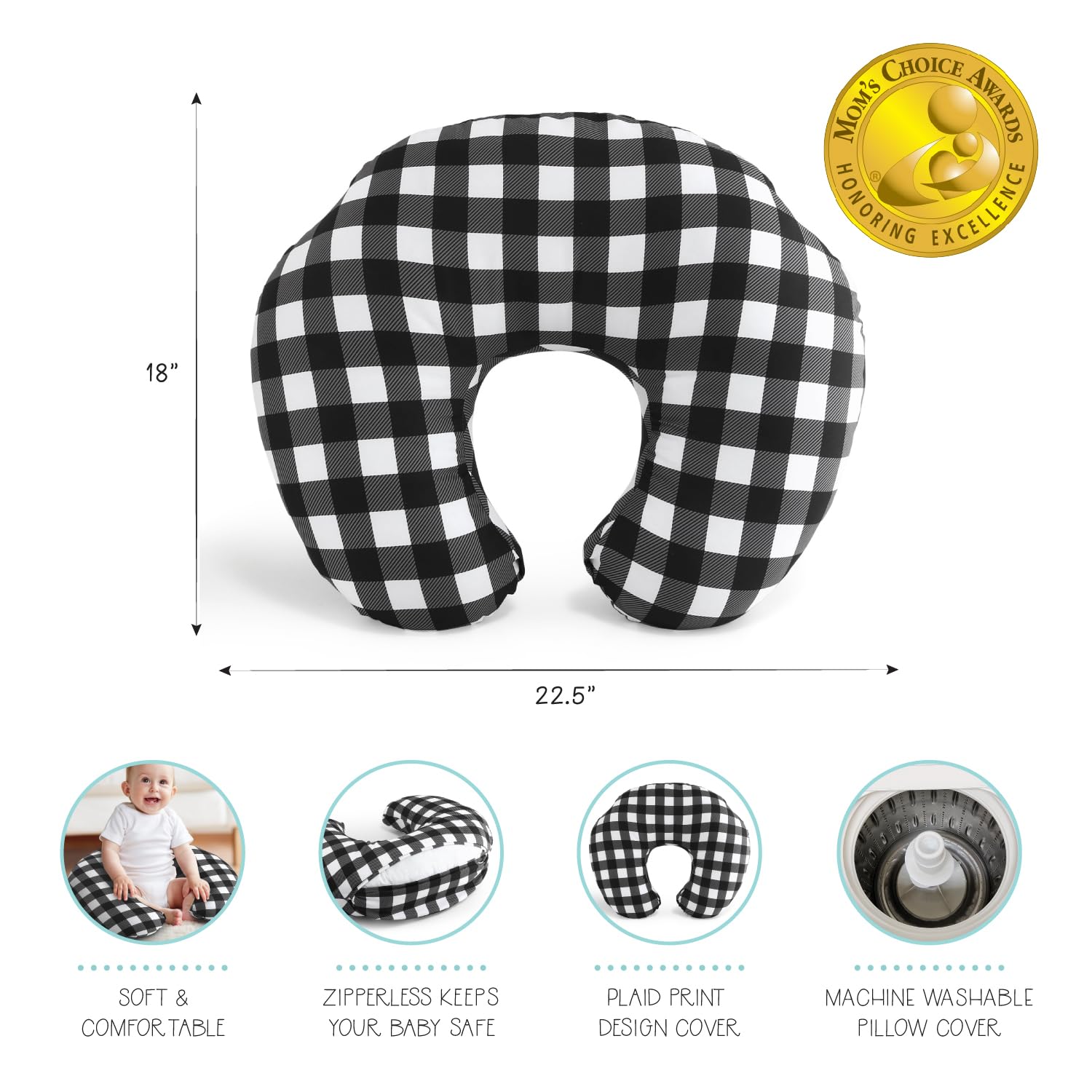 Nursing Pillow & Cover - Soft Newborn Nursing Baby Girl or Boy Pillow