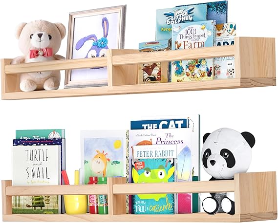 Book Shelves for Wall Set of 3，Natural Wood Wall Bookshelves