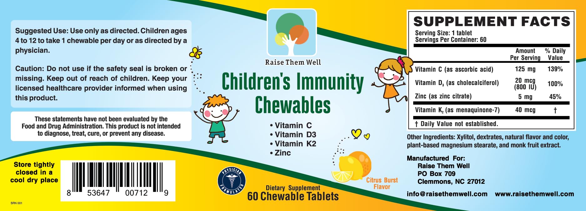 Kids Vitamin C & Immune Support, Citrus Chewables for Children