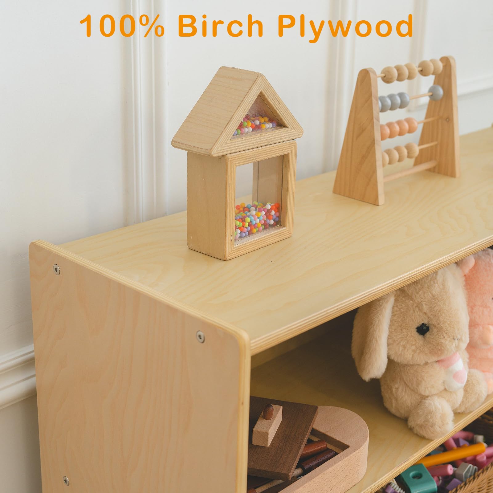 Wooden Montessori Bookshelf with Toy Storage Cubbies