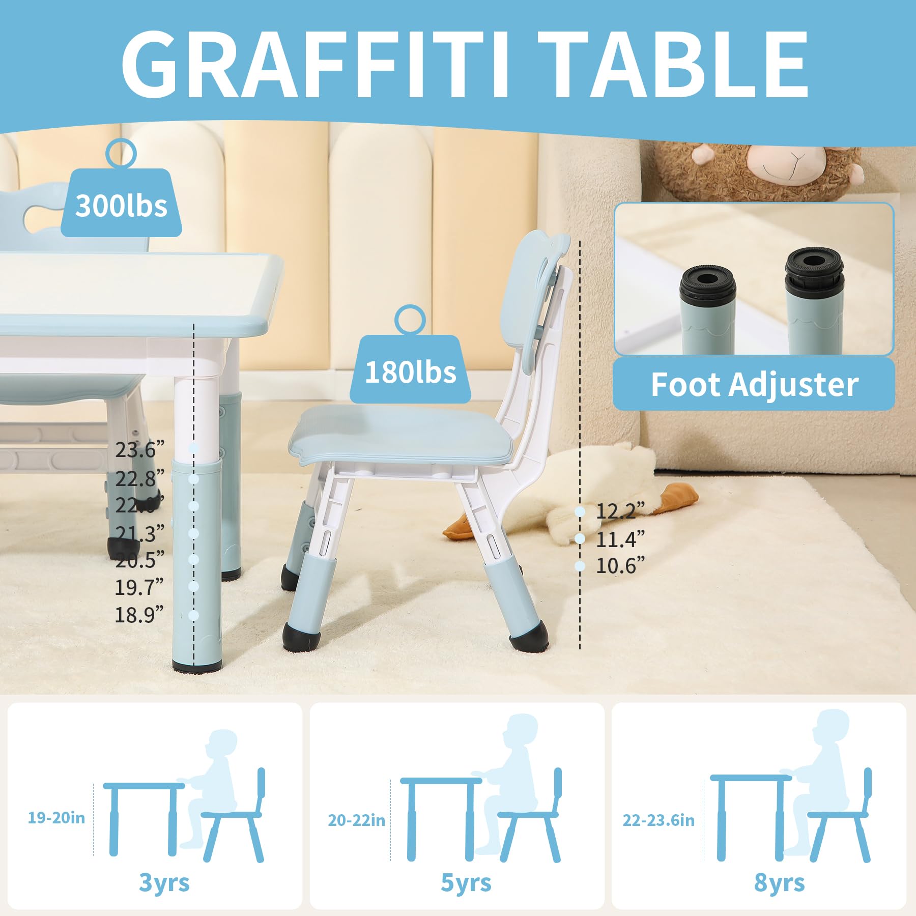 Height-Adjustable Kids Table and Chairs Set