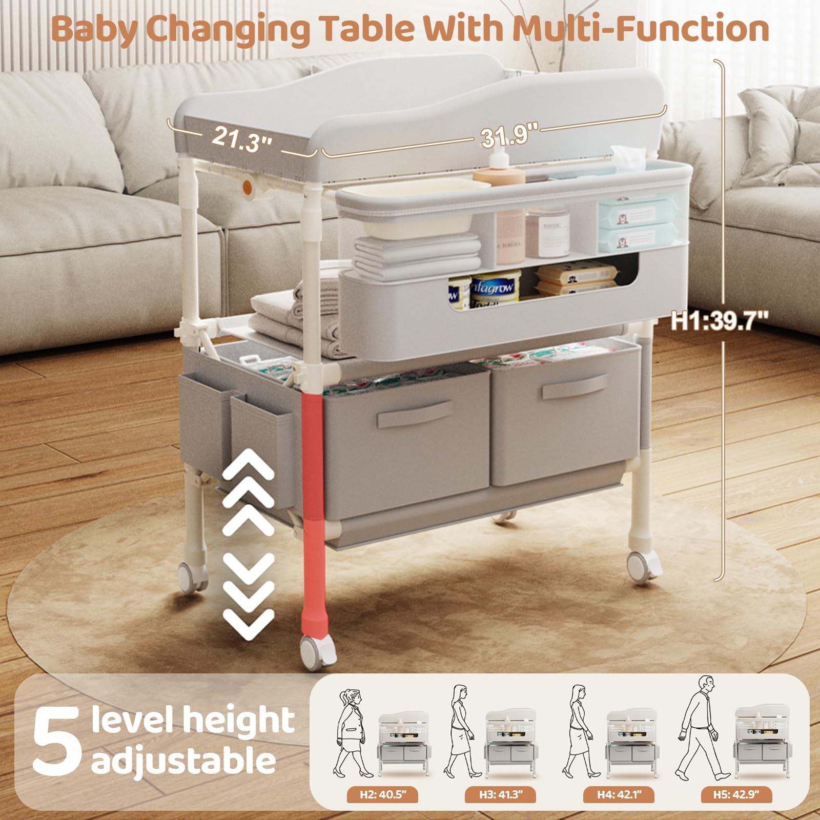 Folding Baby Changing Table with Adjustable Height