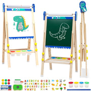 Kids Wooden Art Easel with Paper Roll,Foldable Double-Sided Easel with Whiteboard & Chalkboard,Height-Adjustable Drawing Board for Girls Boys Toddlers Aged 3-5/4-8,Ideal Gift for Christmas,Birthday